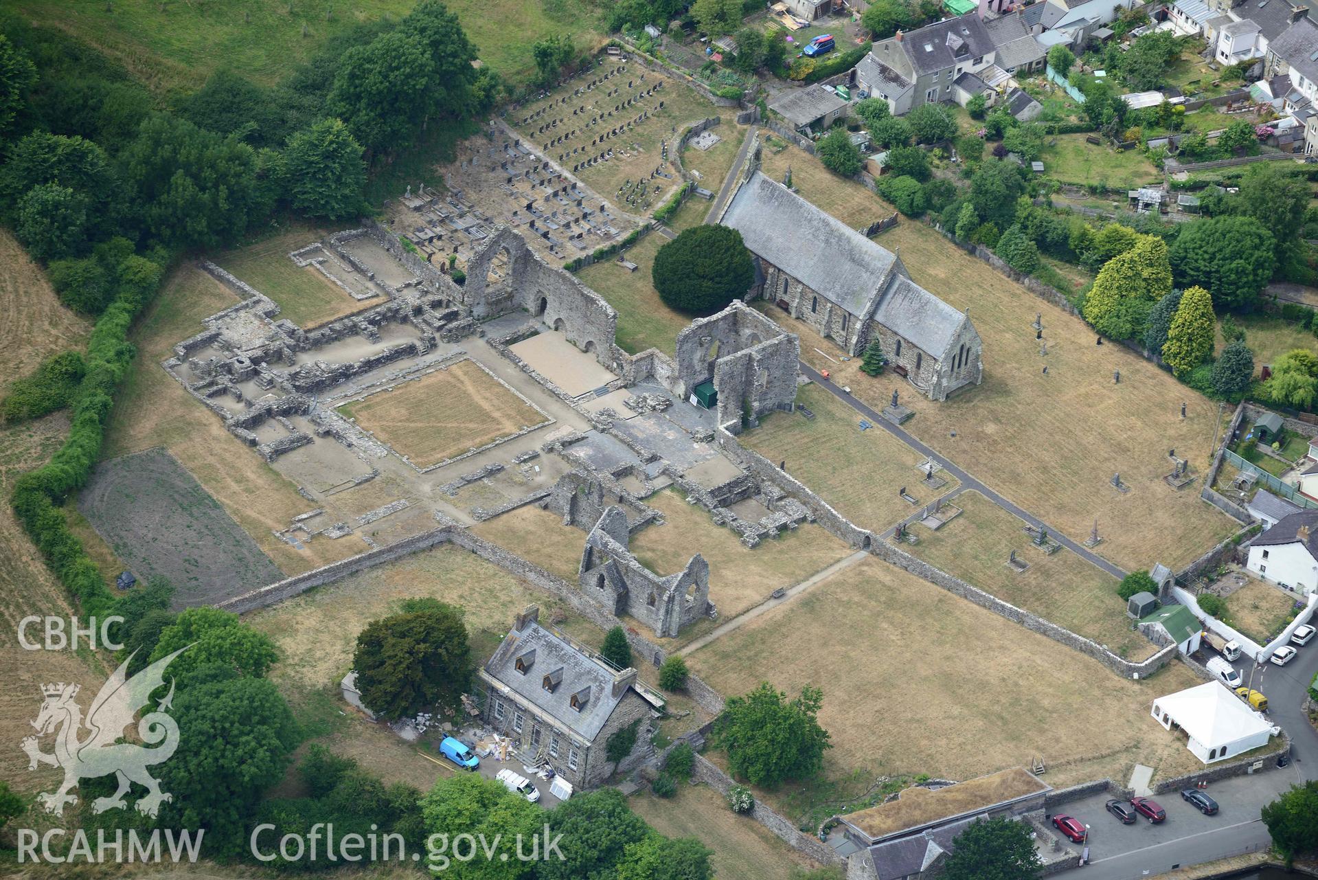 RCAHMW colour oblique aerial photograph of St Dogmaels Abbey taken on 11 July 2018 by Toby Driver