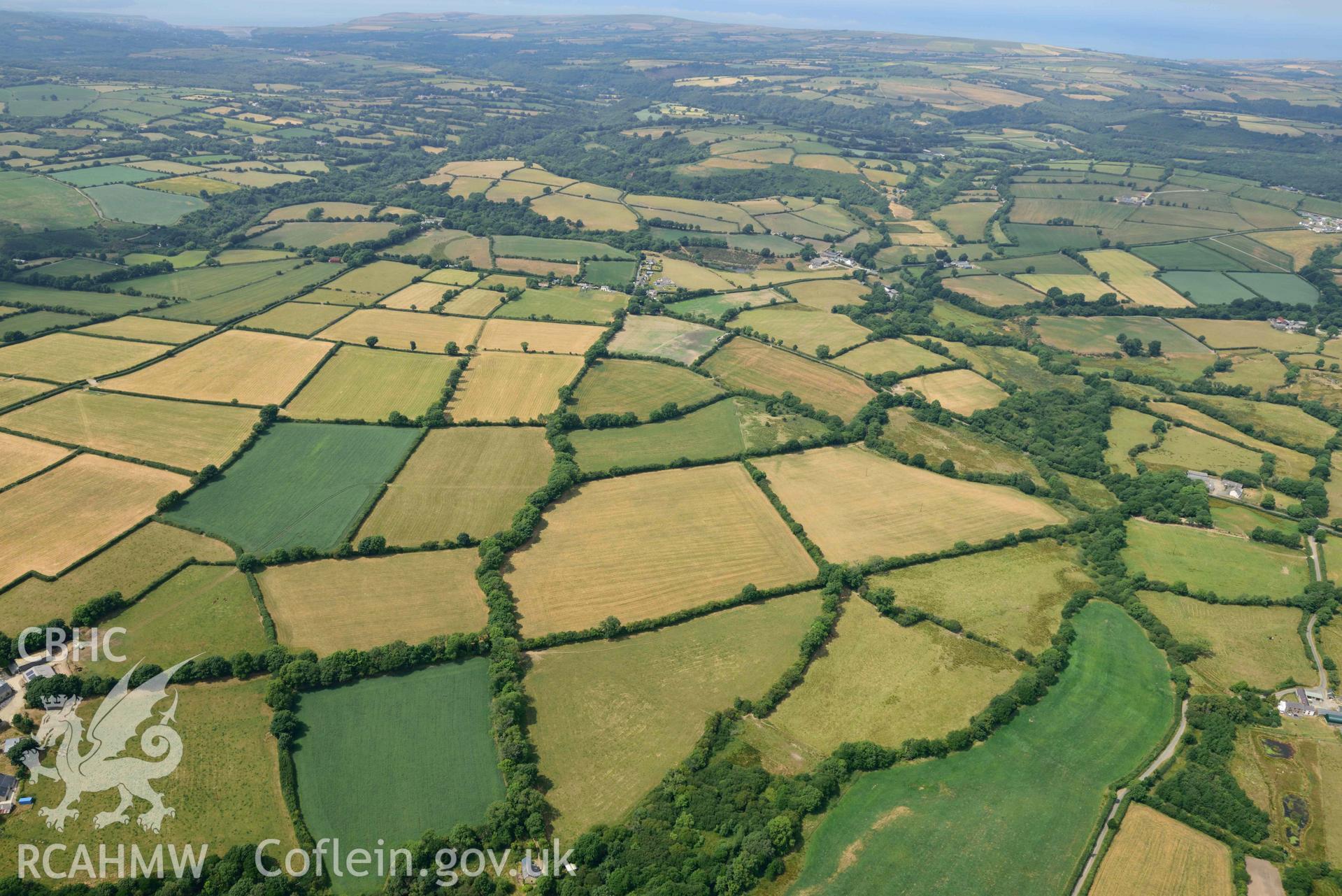 RCAHMW colour oblique aerial photograph of Caerau Crosswell villa taken on 11 July 2018 by Toby Driver