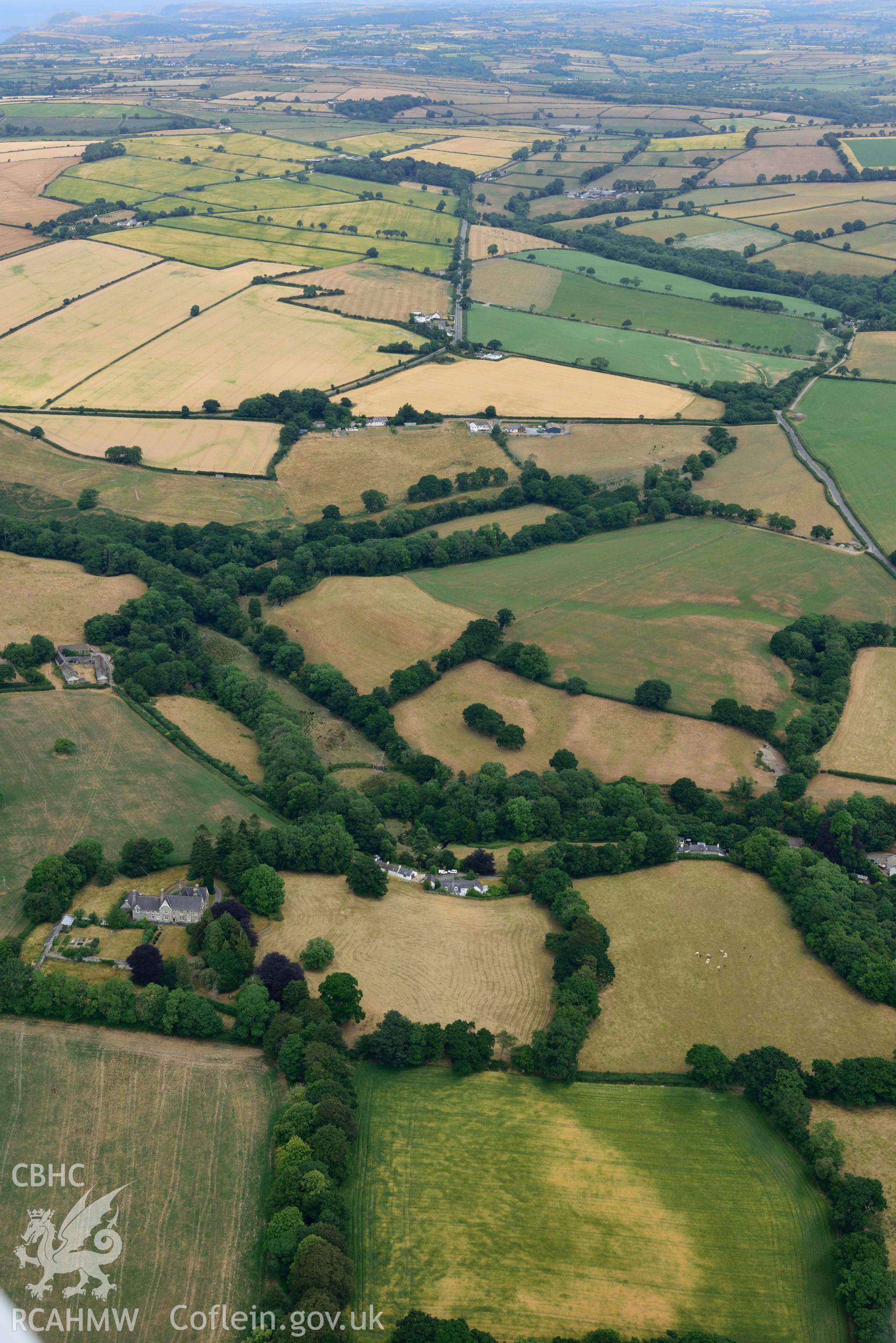 RCAHMW colour oblique aerial photograph of Pantgwyn road taken on 11 July 2018 by Toby Driver