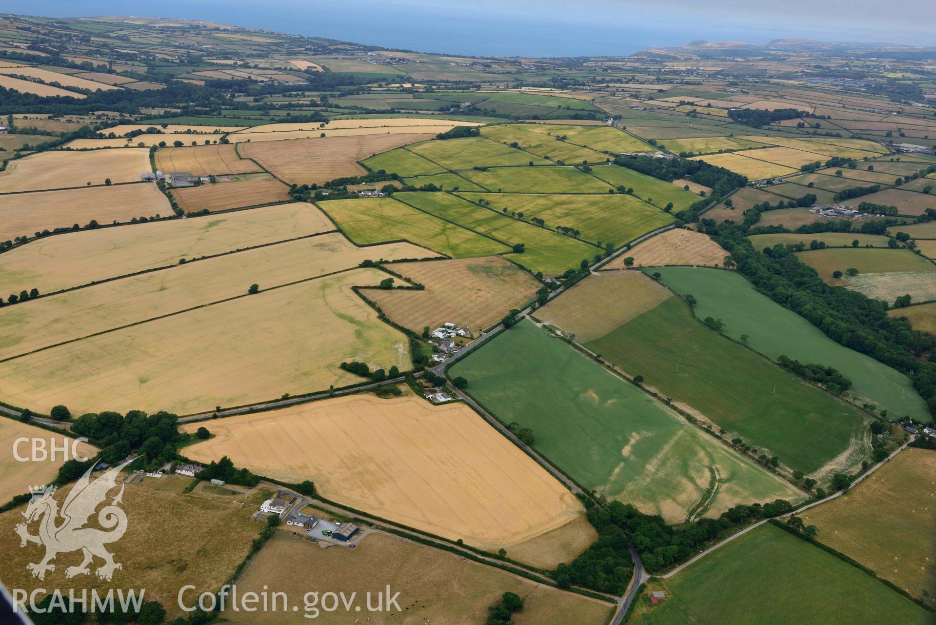 RCAHMW colour oblique aerial photograph of Pantgwyn road taken on 11 July 2018 by Toby Driver