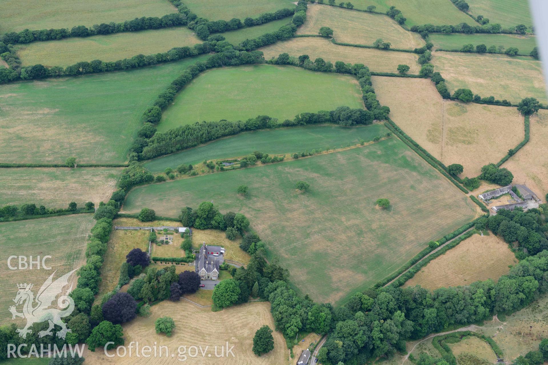 RCAHMW colour oblique aerial photograph of Pantgwyn road taken on 11 July 2018 by Toby Driver