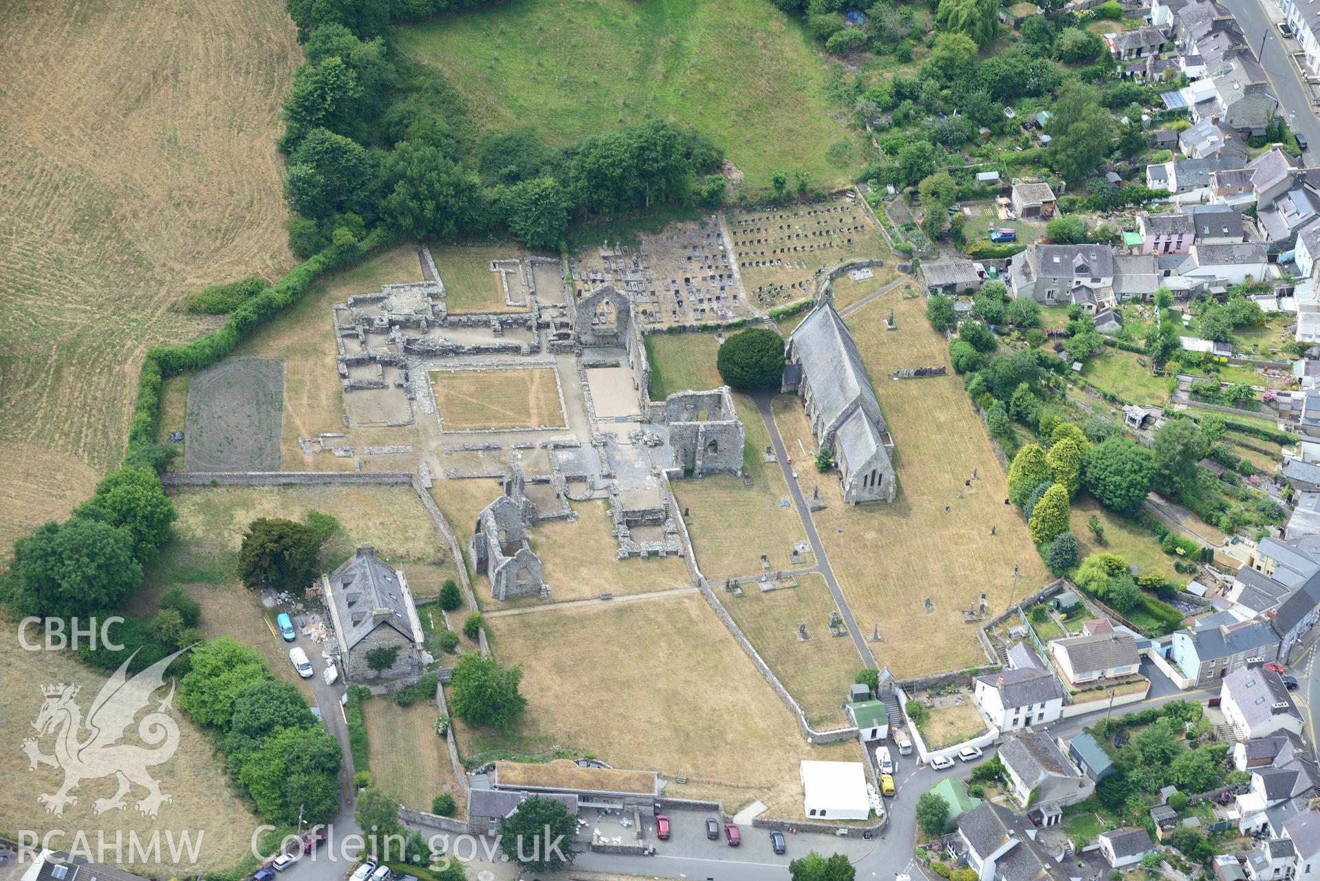 RCAHMW colour oblique aerial photograph of St Dogmaels Abbey taken on 11 July 2018 by Toby Driver