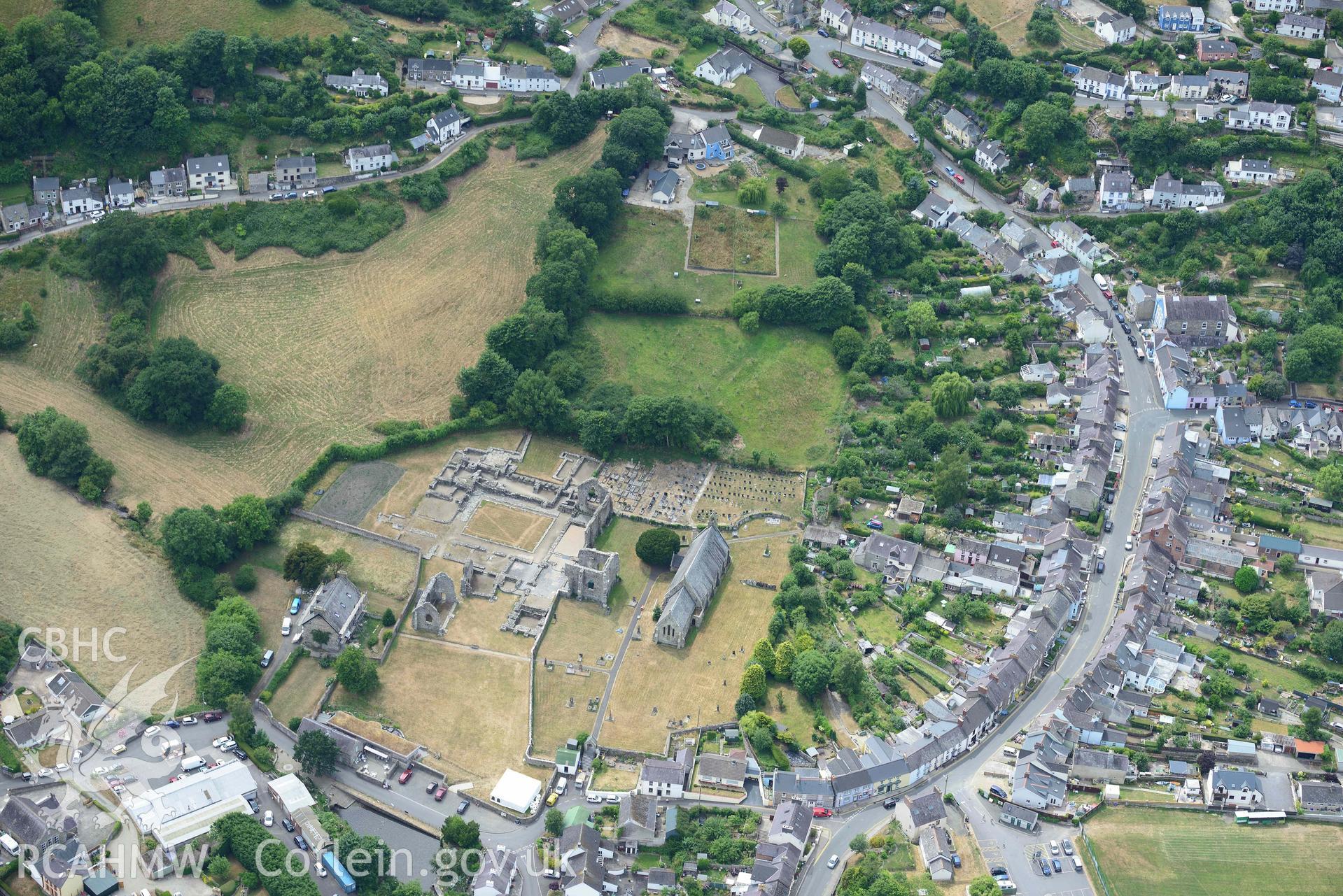 RCAHMW colour oblique aerial photograph of St Dogmaels Abbey taken on 11 July 2018 by Toby Driver