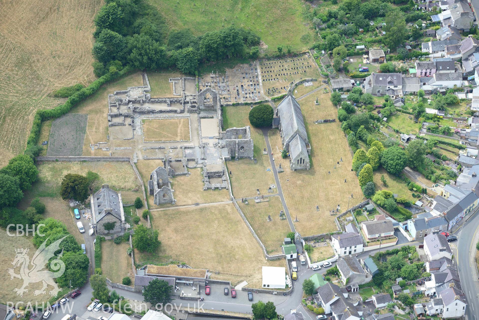 RCAHMW colour oblique aerial photograph of St Dogmaels Abbey taken on 11 July 2018 by Toby Driver