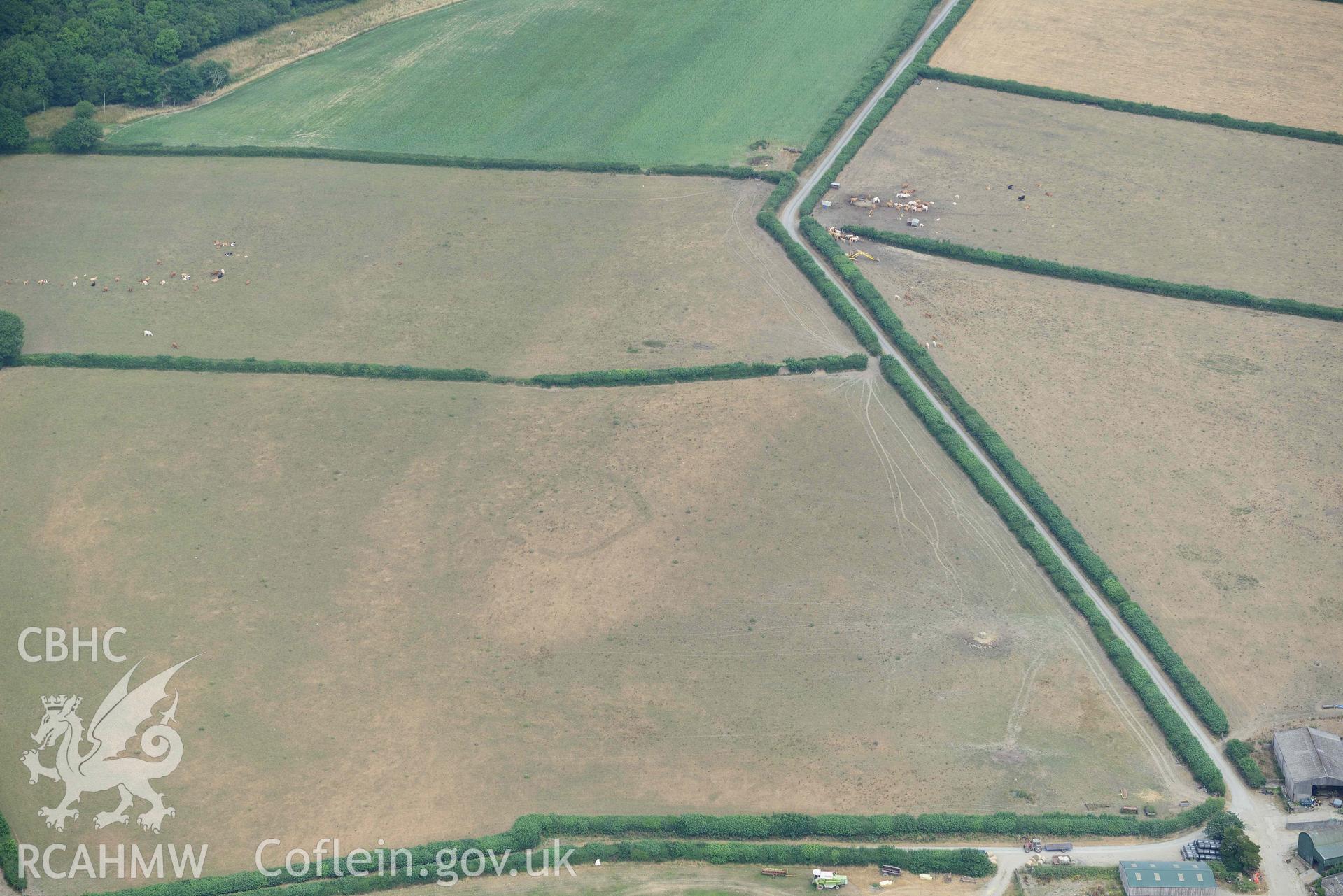 RCAHMW colour oblique aerial photograph of Penwernallt enclosure taken on 11 July 2018 by Toby Driver