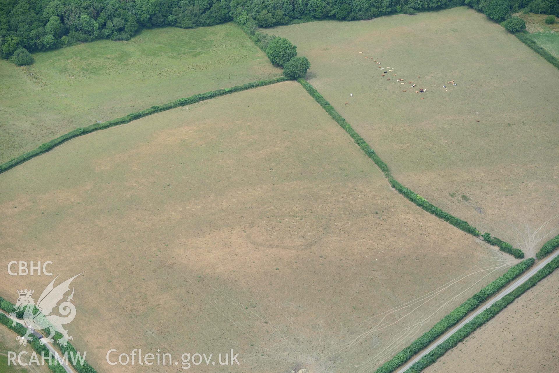 RCAHMW colour oblique aerial photograph of Penwernallt enclosure taken on 11 July 2018 by Toby Driver