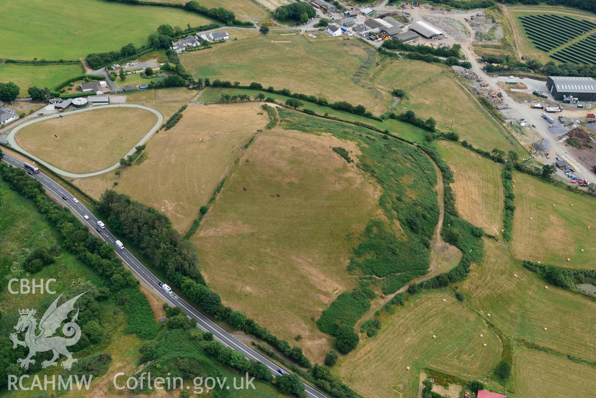 RCAHMW colour oblique aerial photograph of Banc y Warren hillfort taken on 11 July 2018 by Toby Driver