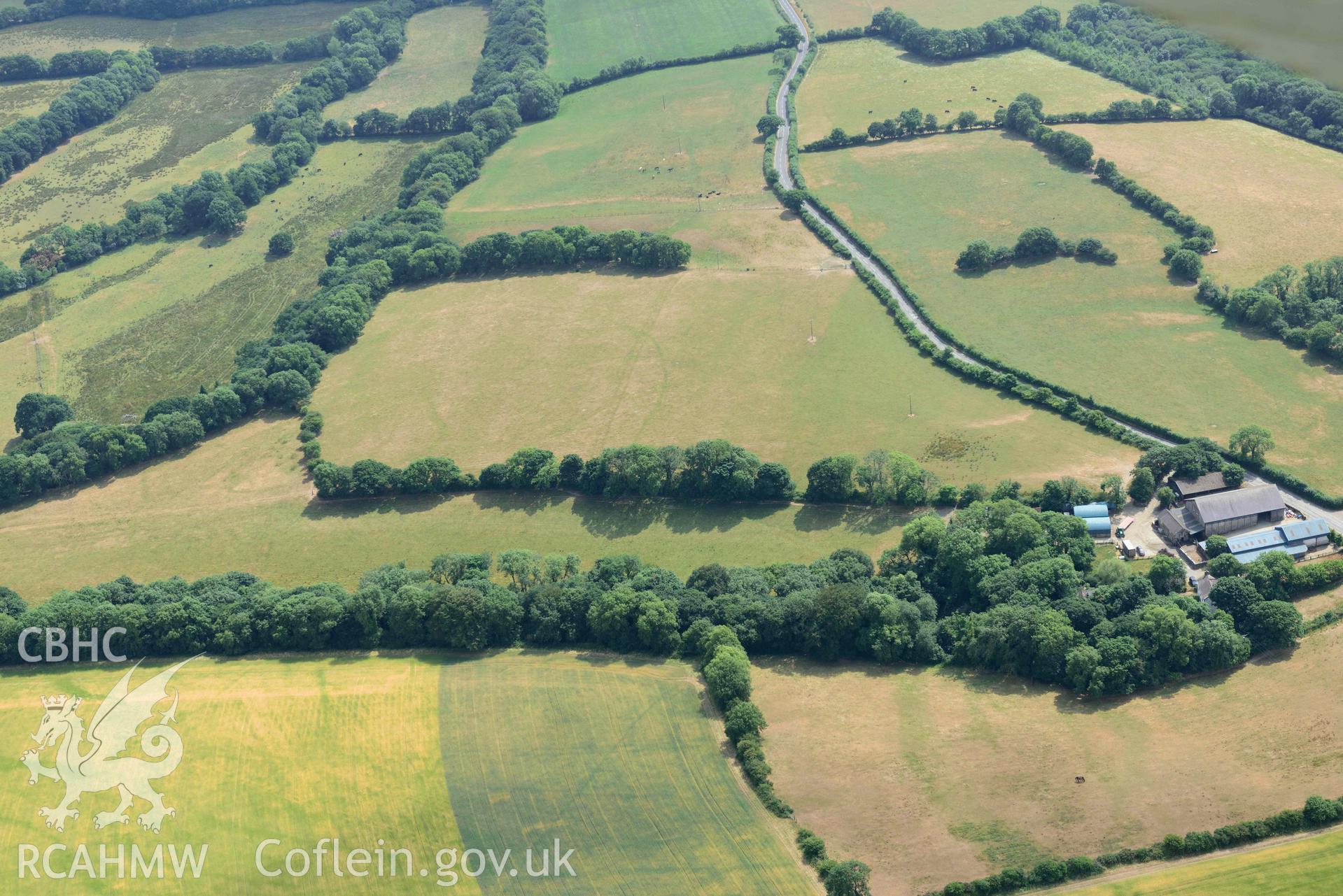 RCAHMW colour oblique aerial photograph of Brechfa enclosure taken on 11 July 2018 by Toby Driver