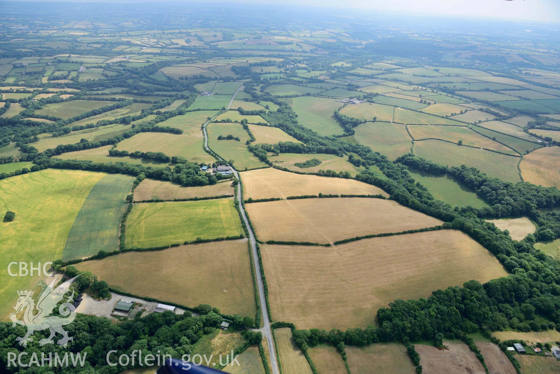 RCAHMW colour oblique aerial photograph of Brechfa enclosure taken on 11 July 2018 by Toby Driver