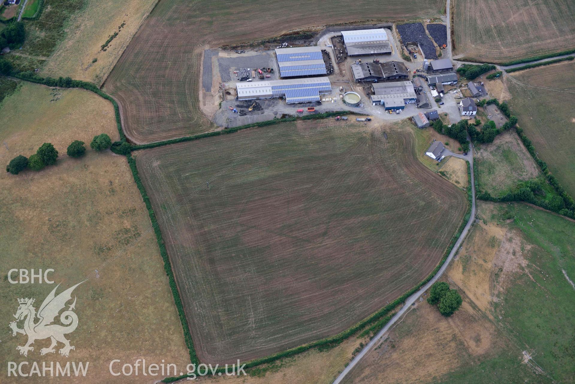 RCAHMW colour oblique aerial photograph of Trebersed enclosure or villa taken on 17 July 2018 by Toby Driver