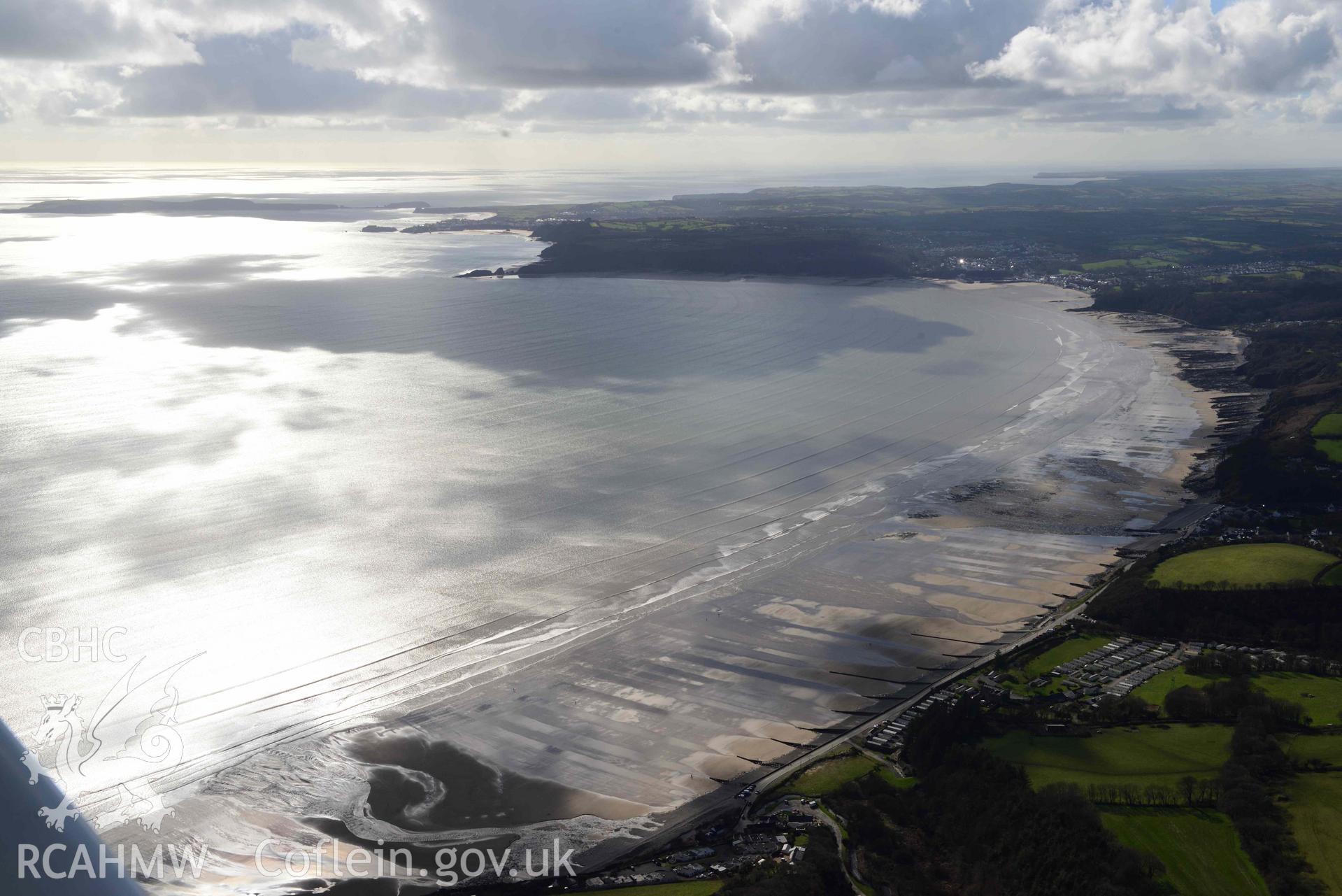 RCAHMW colour oblique aerial photograph of Amroth, coastal landscape from NE taken on 4 March 2022 by Toby Driver ((SN171070)