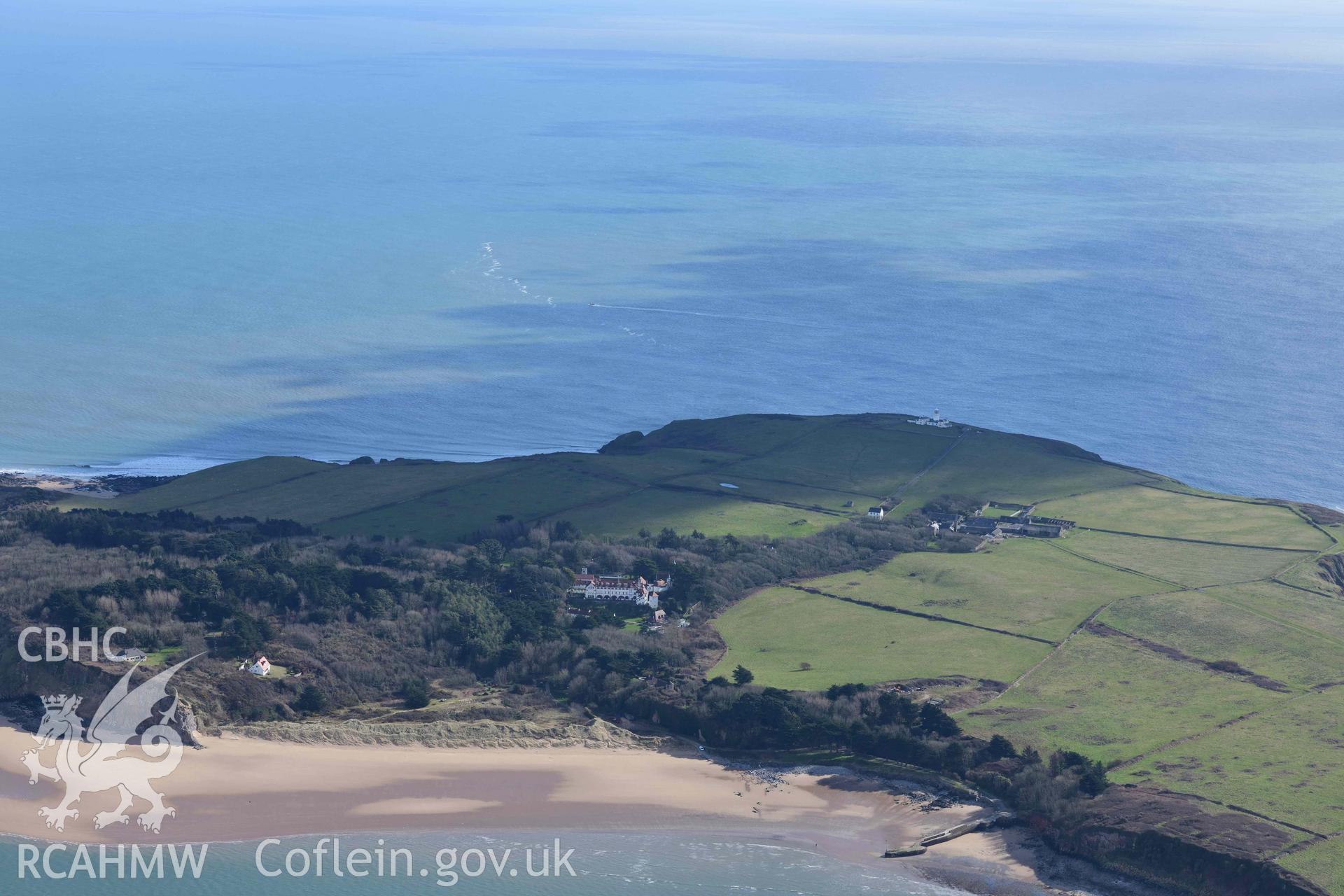 RCAHMW colour oblique aerial photograph of Caldey Island, view from north from Tenby taken on 4 March 2022 by Toby Driver ((SS141965)