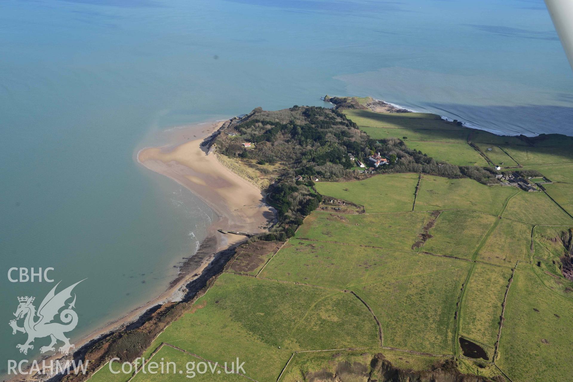 RCAHMW colour oblique aerial photograph of Caldey Monastery, view from W taken on 4 March 2022 by Toby Driver ((SS141966)