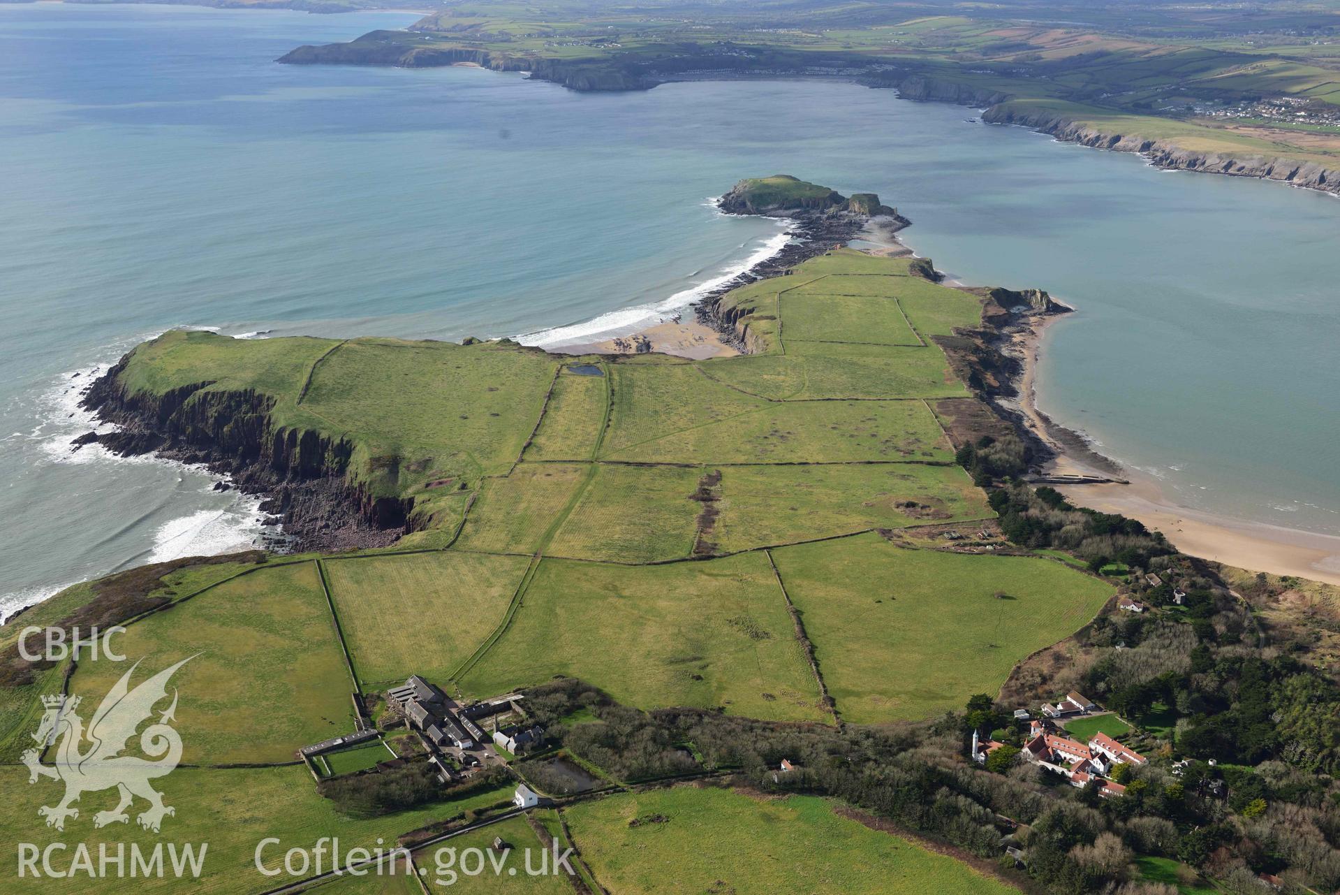 RCAHMW colour oblique aerial photograph of Caldey Island, landscape looking W taken on 4 March 2022 by Toby Driver ((SS140963)