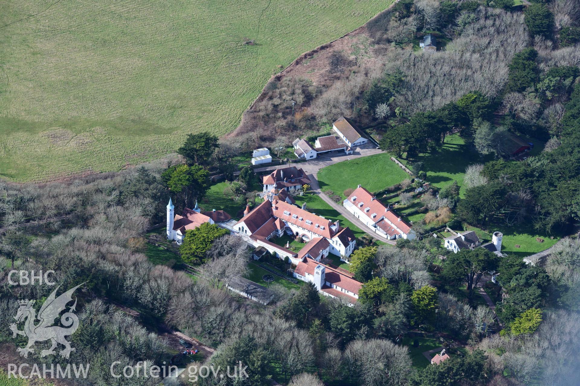 RCAHMW colour oblique aerial photograph of Caldey Monastery, view from W taken on 4 March 2022 by Toby Driver ((SS141966)