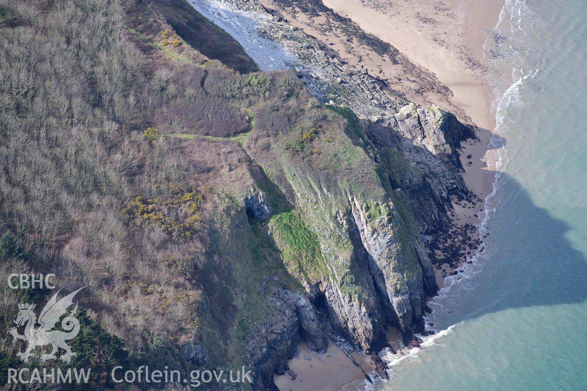 RCAHMW colour oblique aerial photograph of Nanna's Cave taken on 4 March 2022 by Toby Driver ((SS145969)