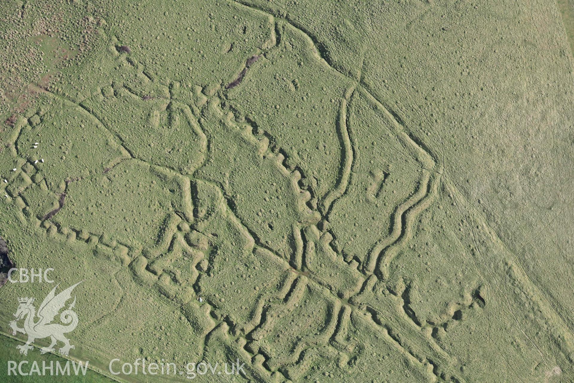 RCAHMW colour oblique aerial photograph of Penally First World War practice trenches, in winter light taken on 4 March 2022 by Toby Driver ((SS112985)