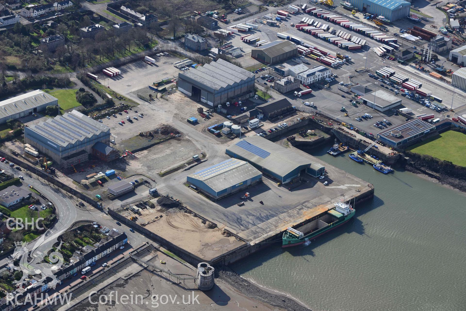 RCAHMW colour oblique aerial photograph of Pembroke Dockyard, view from NE taken on 4 March 2022 by Toby Driver ((SM961038)