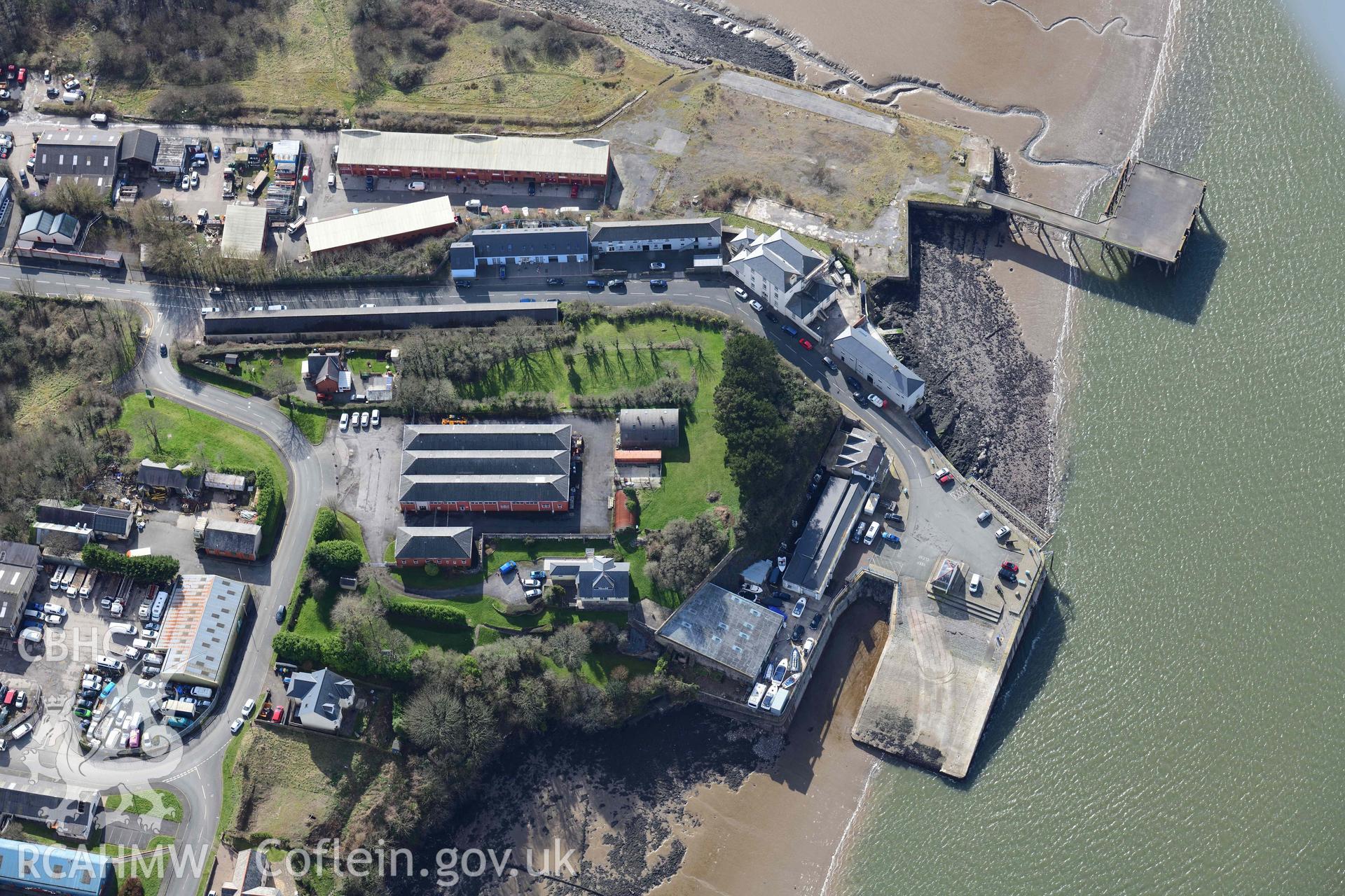 RCAHMW colour oblique aerial photograph of Hobbs Point Slipway, Pembroke Dock taken on 4 March 2022 by Toby Driver ((SM961038)