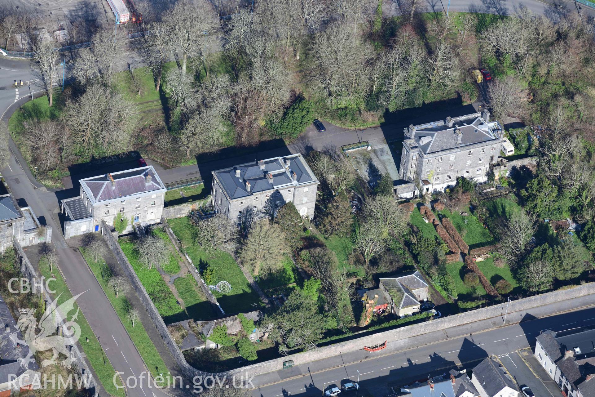 RCAHMW colour oblique aerial photograph of Pembroke Dockyard, dockyard offices taken on 4 March 2022 by Toby Driver ((SM960034)