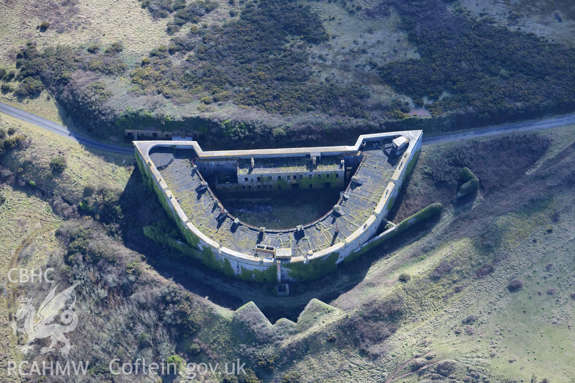 RCAHMW colour oblique aerial photograph of Fort Hubberston taken on 4 March 2022 by Toby Driver ((SM890054)