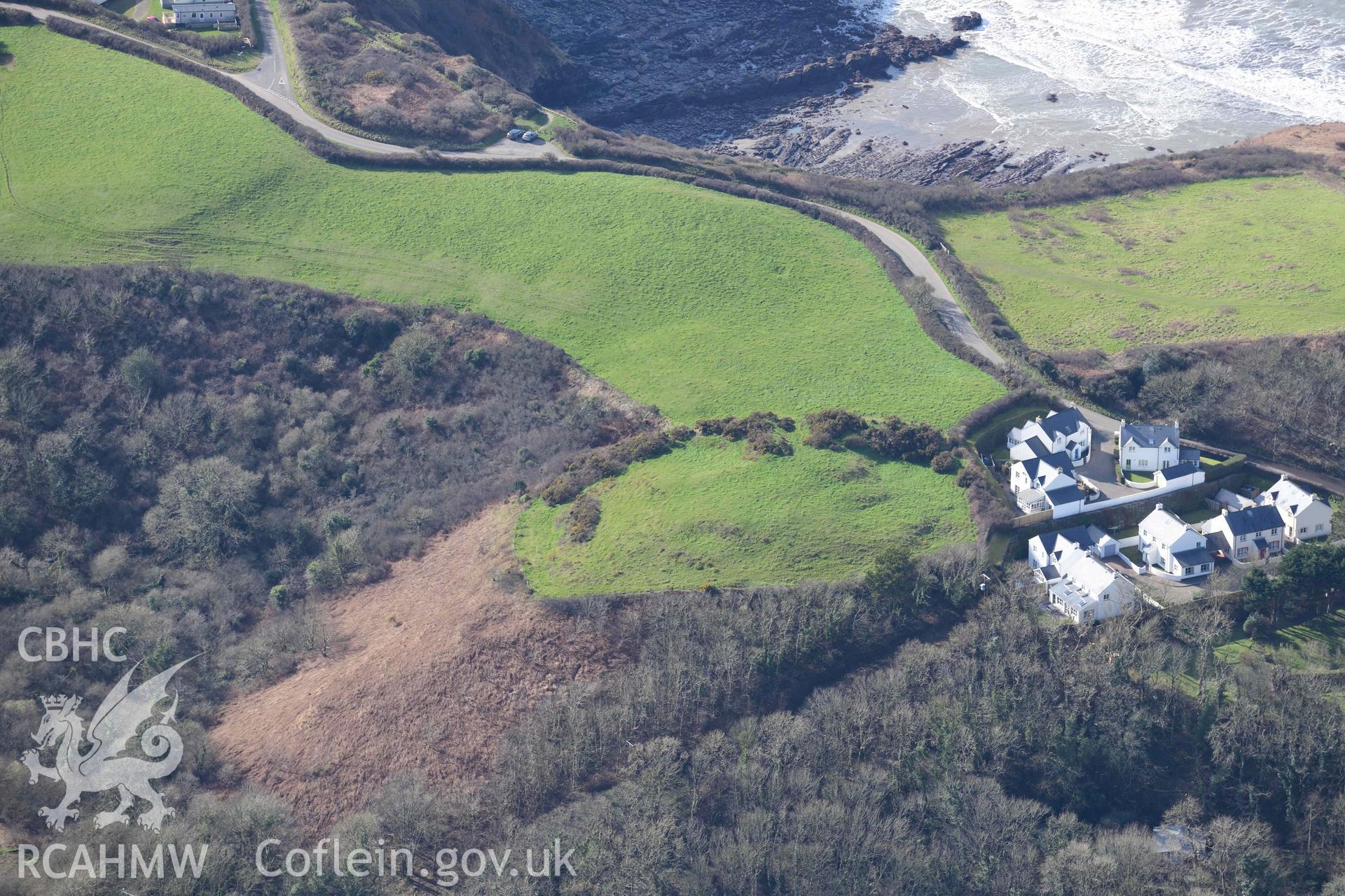 RCAHMW colour oblique aerial photograph of Little Haven enclosed settlement taken on 4 March 2022 by Toby Driver ((SM853123)