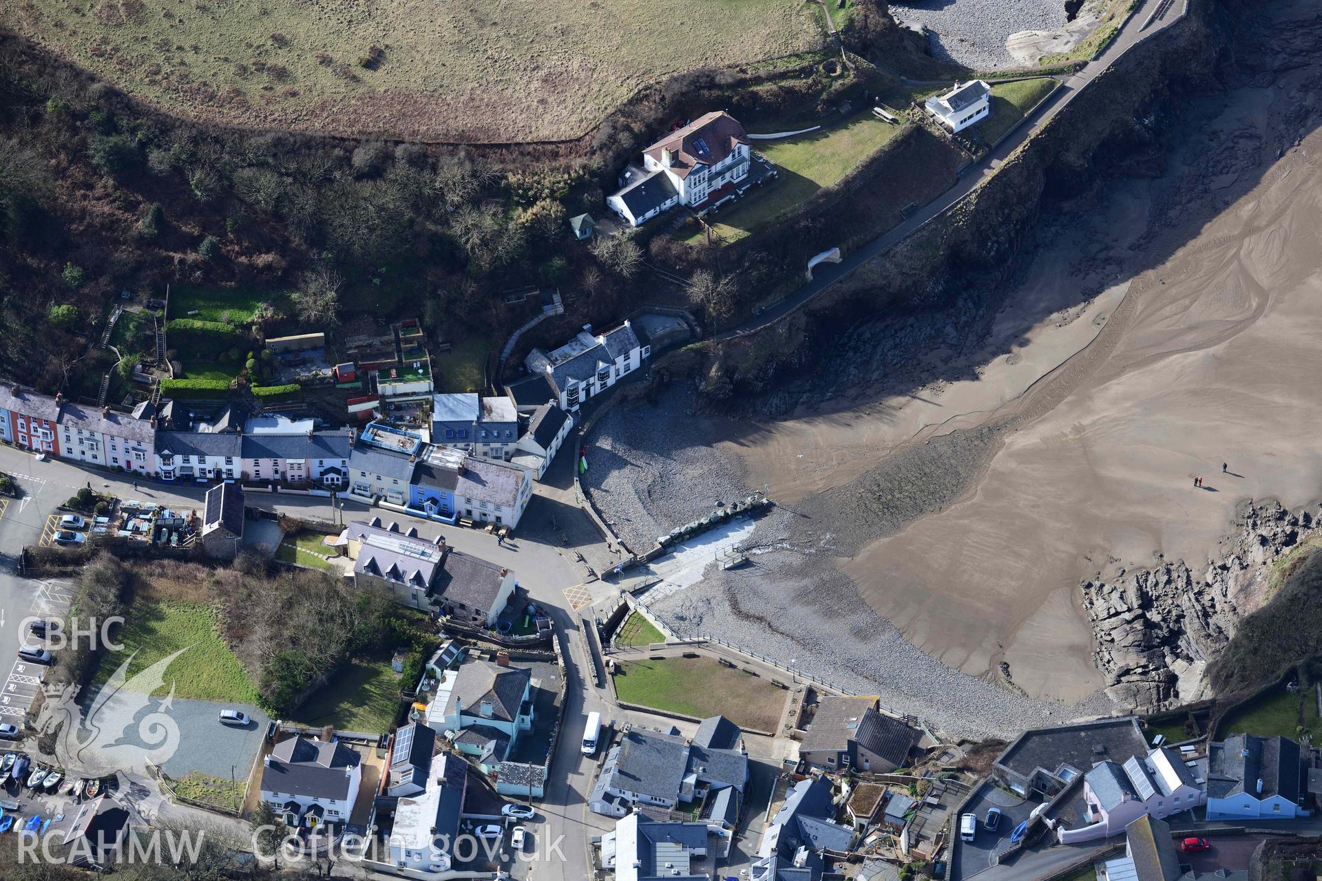 RCAHMW colour oblique aerial photograph of Little Haven village taken on 4 March 2022 by Toby Driver ((SM856129)