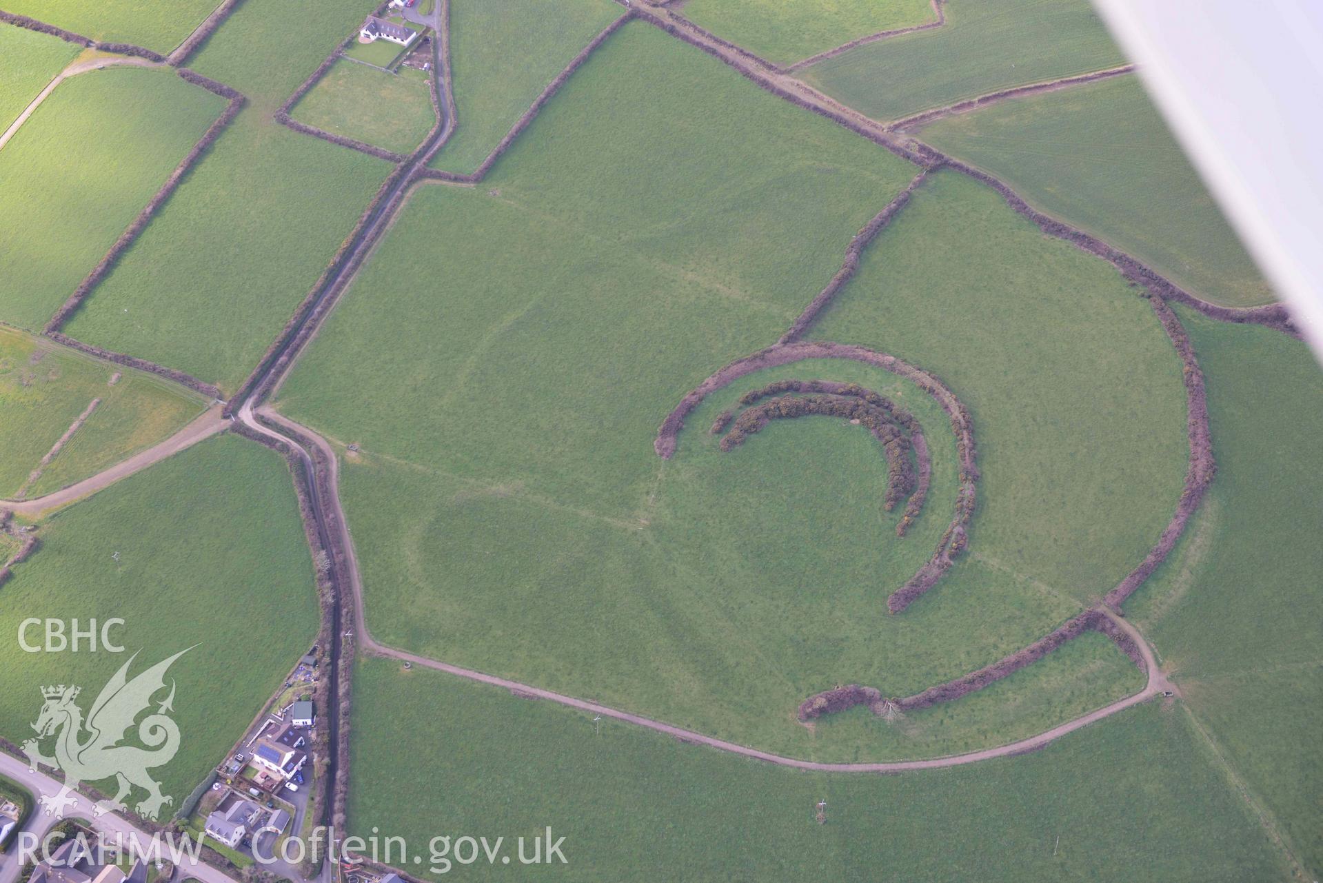 RCAHMW colour oblique aerial photograph of Keeston Castle, Simpson Cross taken on 4 March 2022 by Toby Driver ((SM898195)