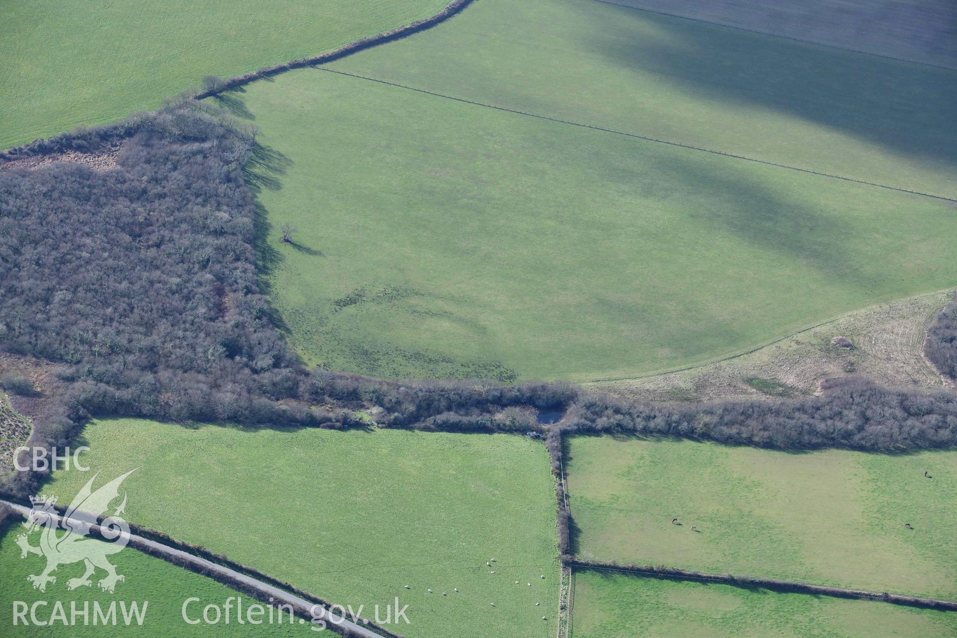 RCAHMW colour oblique aerial photograph of Simpson Cross inland promontory fort taken on 4 March 2022 by Toby Driver ((SM890199)