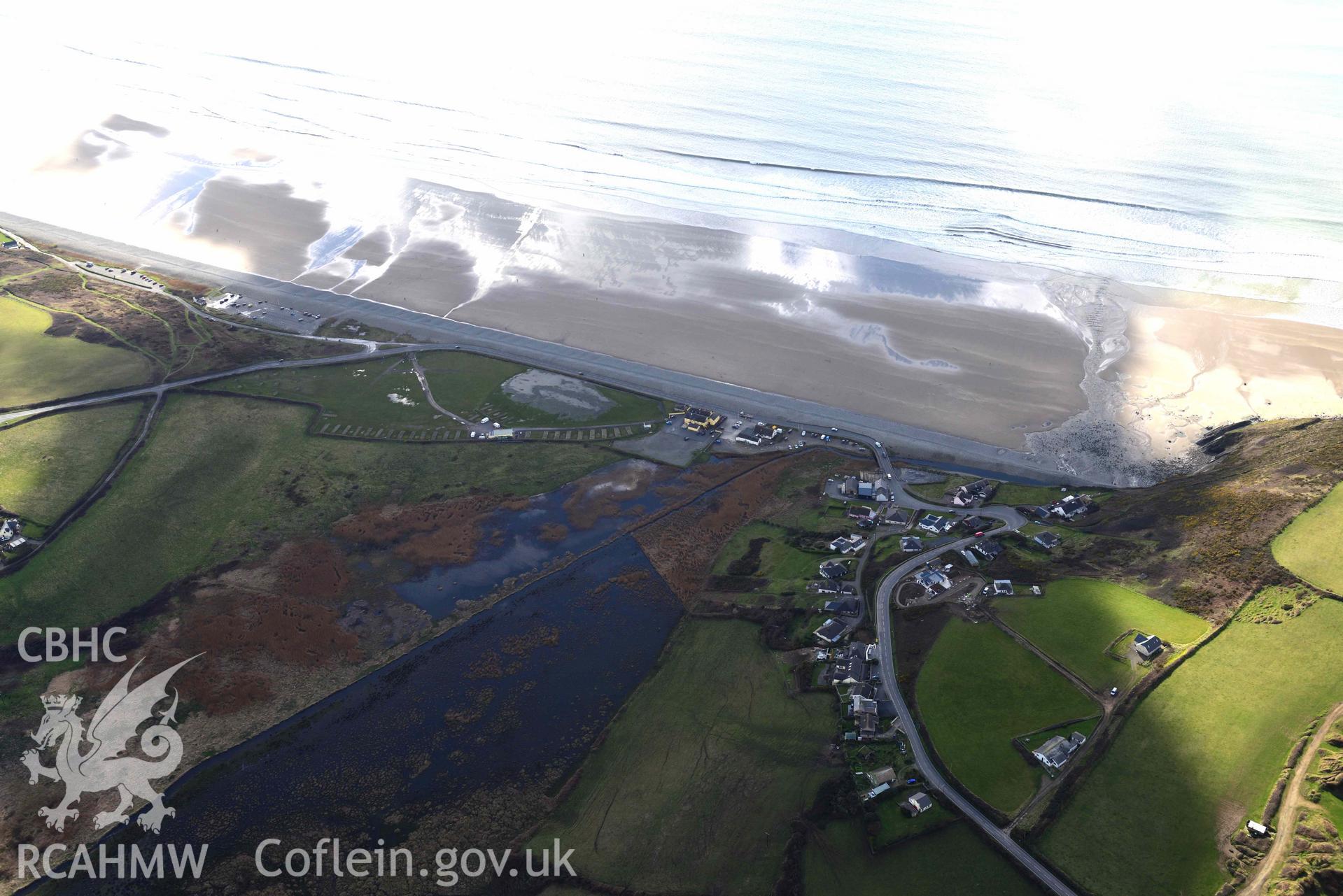 RCAHMW colour oblique aerial photograph of Newgale village taken on 4 March 2022 by Toby Driver ((SM847222)