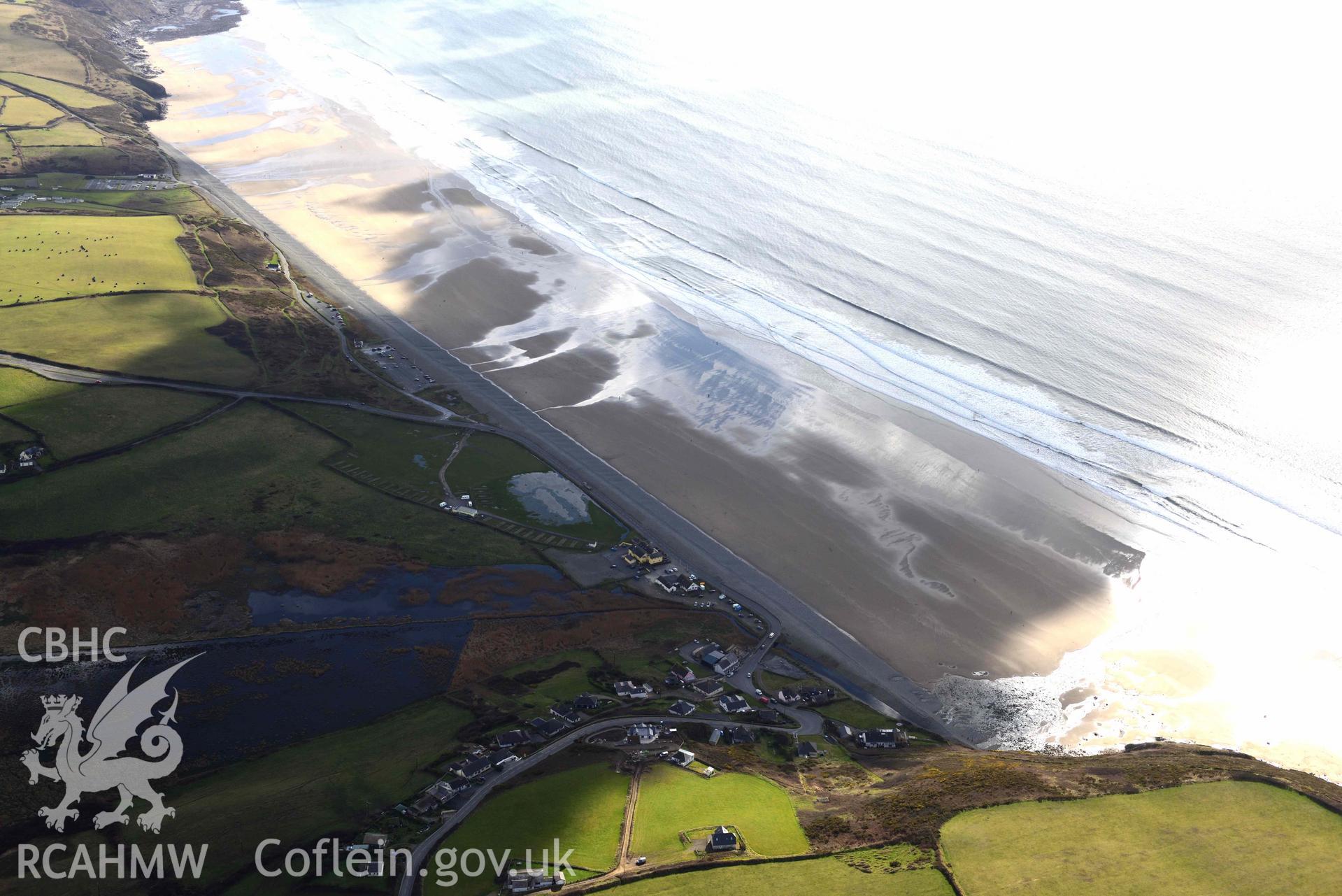 RCAHMW colour oblique aerial photograph of Newgale village taken on 4 March 2022 by Toby Driver ((SM847222)