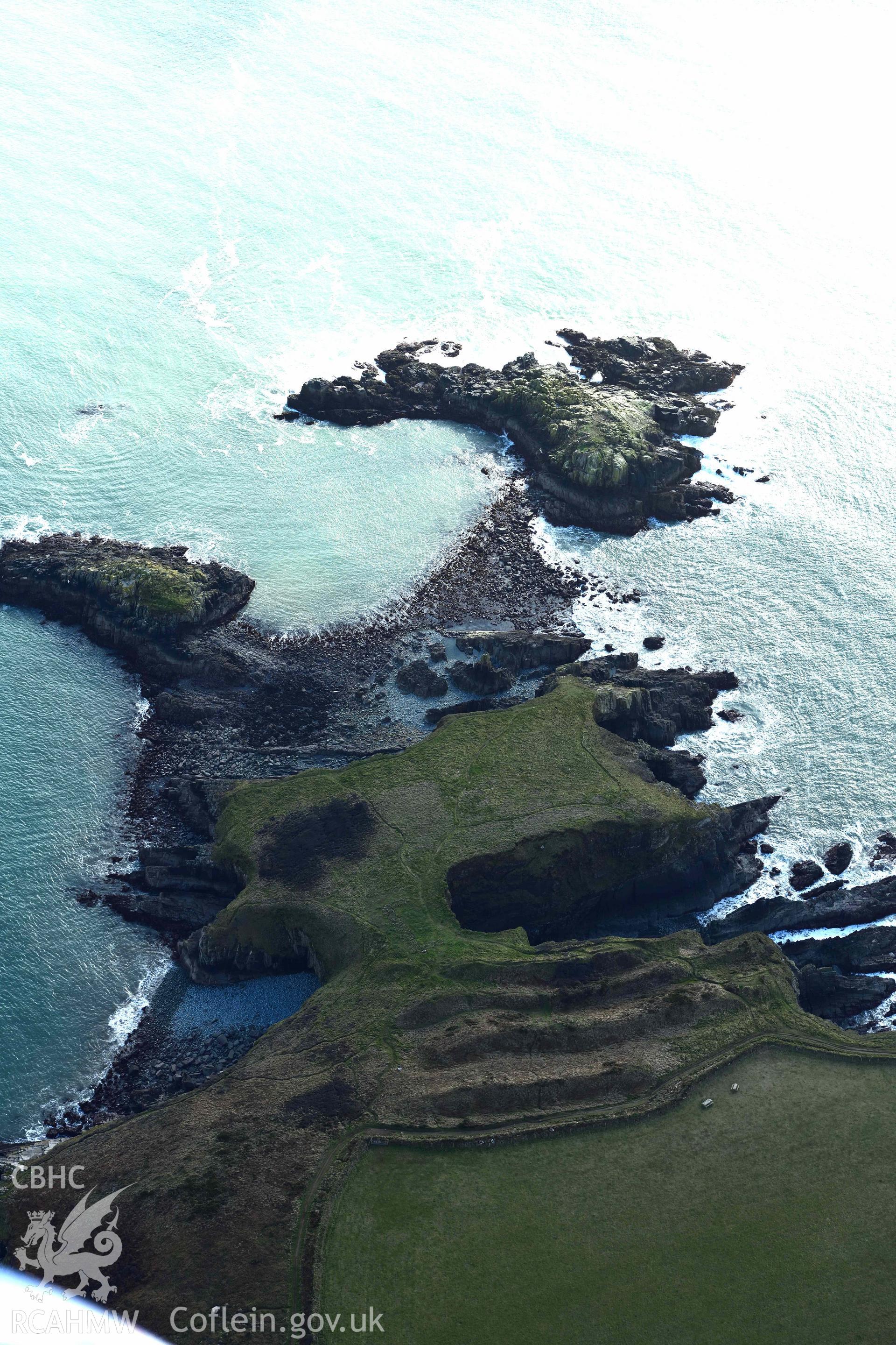 RCAHMW colour oblique aerial photograph of Caerfai coastal promontory fort taken on 4 March 2022 by Toby Driver ((SM762239)