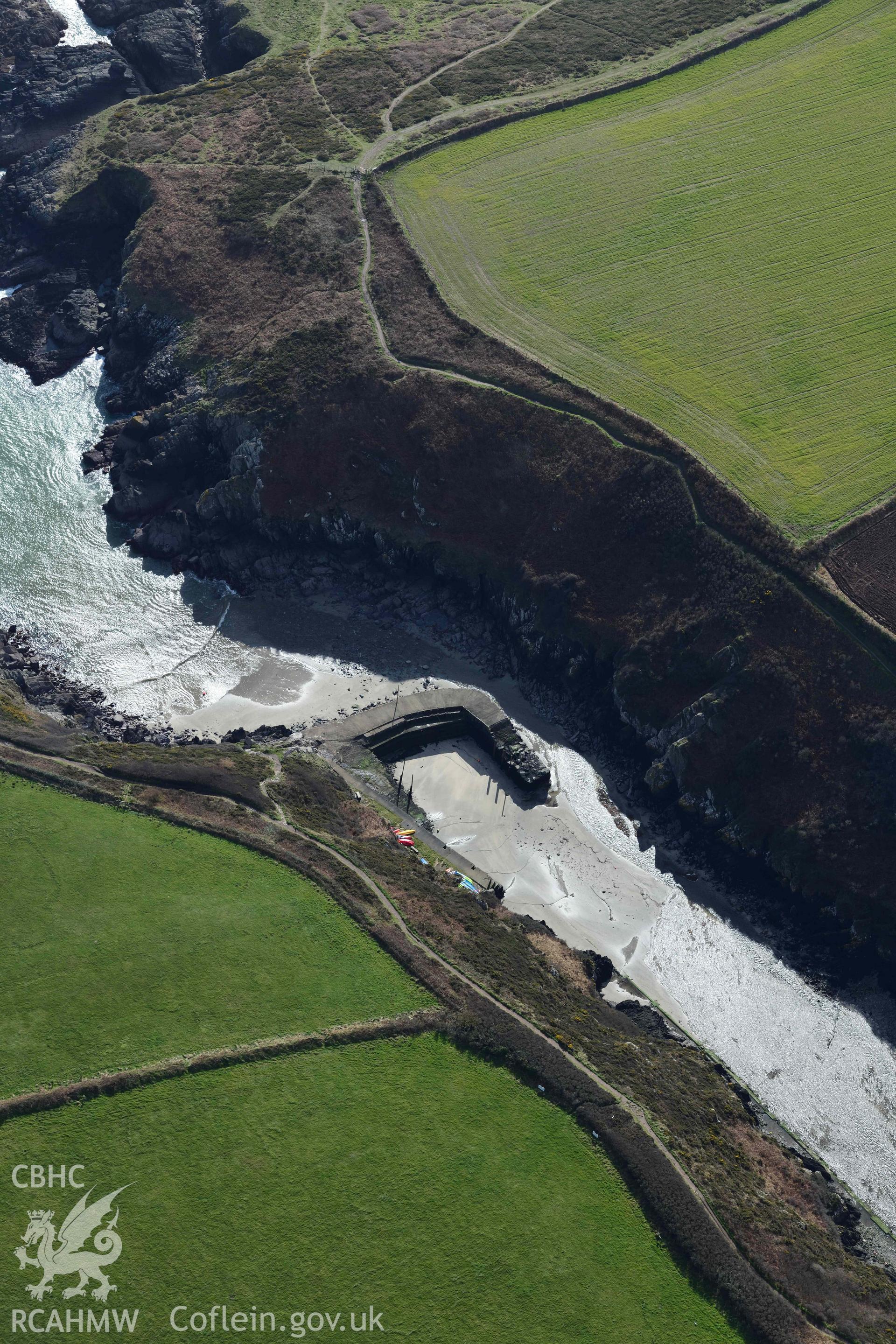 RCAHMW colour oblique aerial photograph of Porthclais harbour taken on 4 March 2022 by Toby Driver ((SM742239)