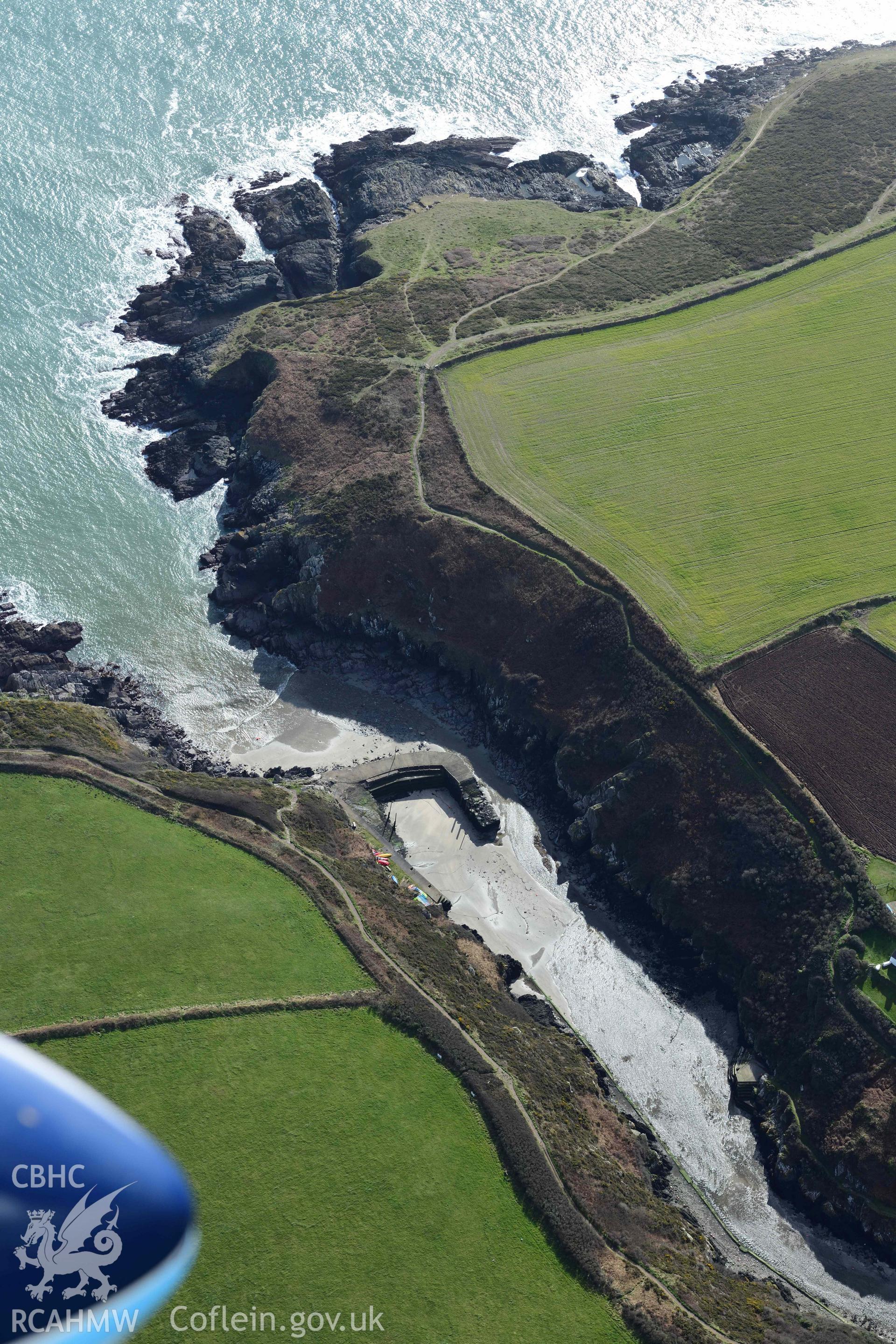 RCAHMW colour oblique aerial photograph of Porthclais harbour taken on 4 March 2022 by Toby Driver ((SM742239)