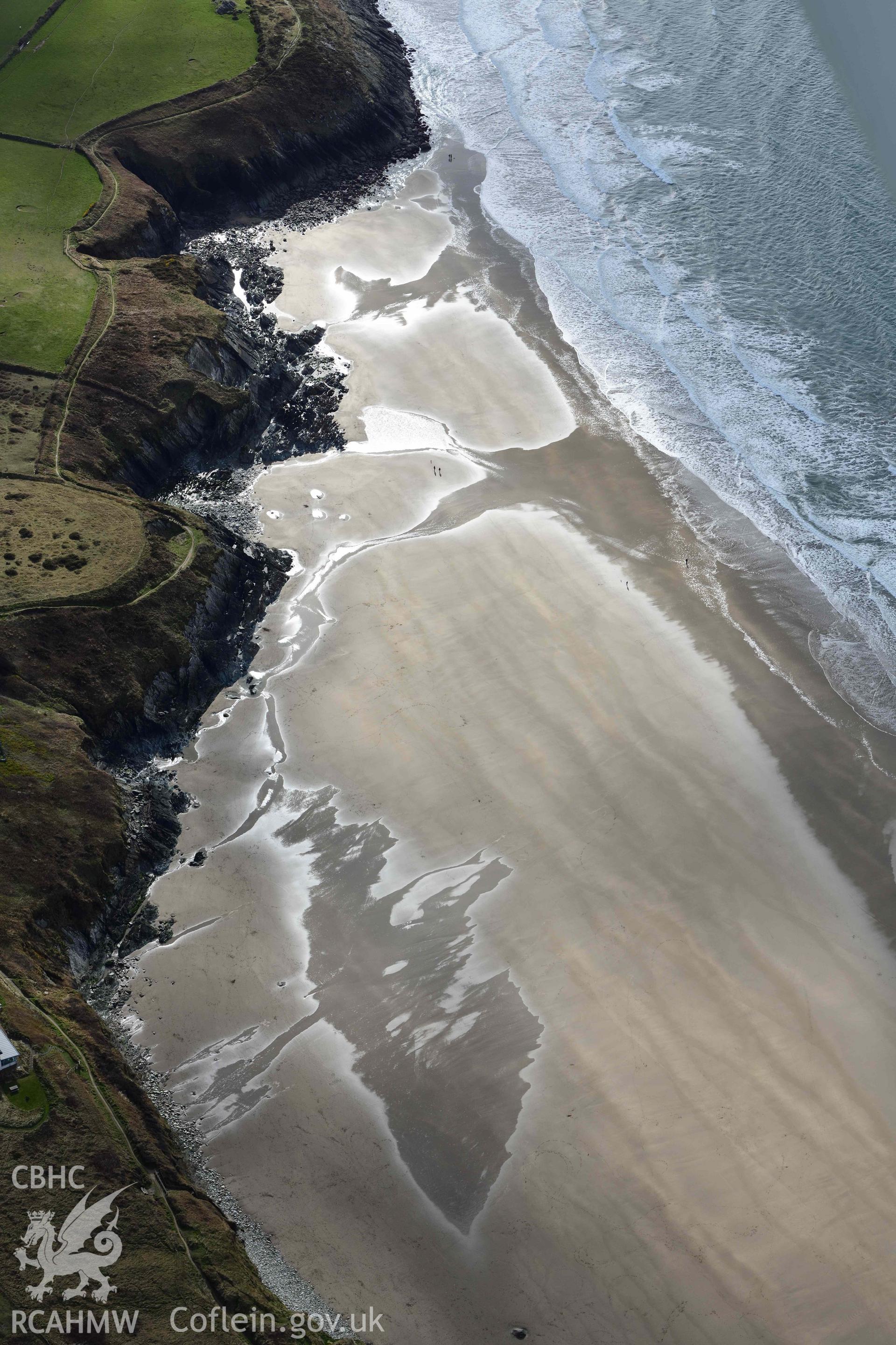 RCAHMW colour oblique aerial photograph of Whitesands Bay, Porth-mawr taken on 4 March 2022 by Toby Driver ((SM731267)