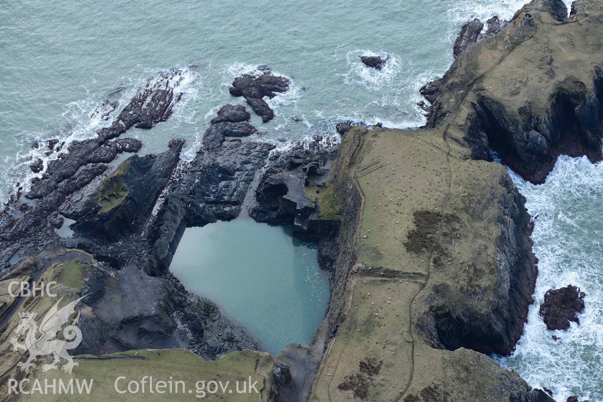 RCAHMW colour oblique aerial photograph of Blue Lagoon, Abereiddy taken on 4 March 2022 by Toby Driver ((SM795314)