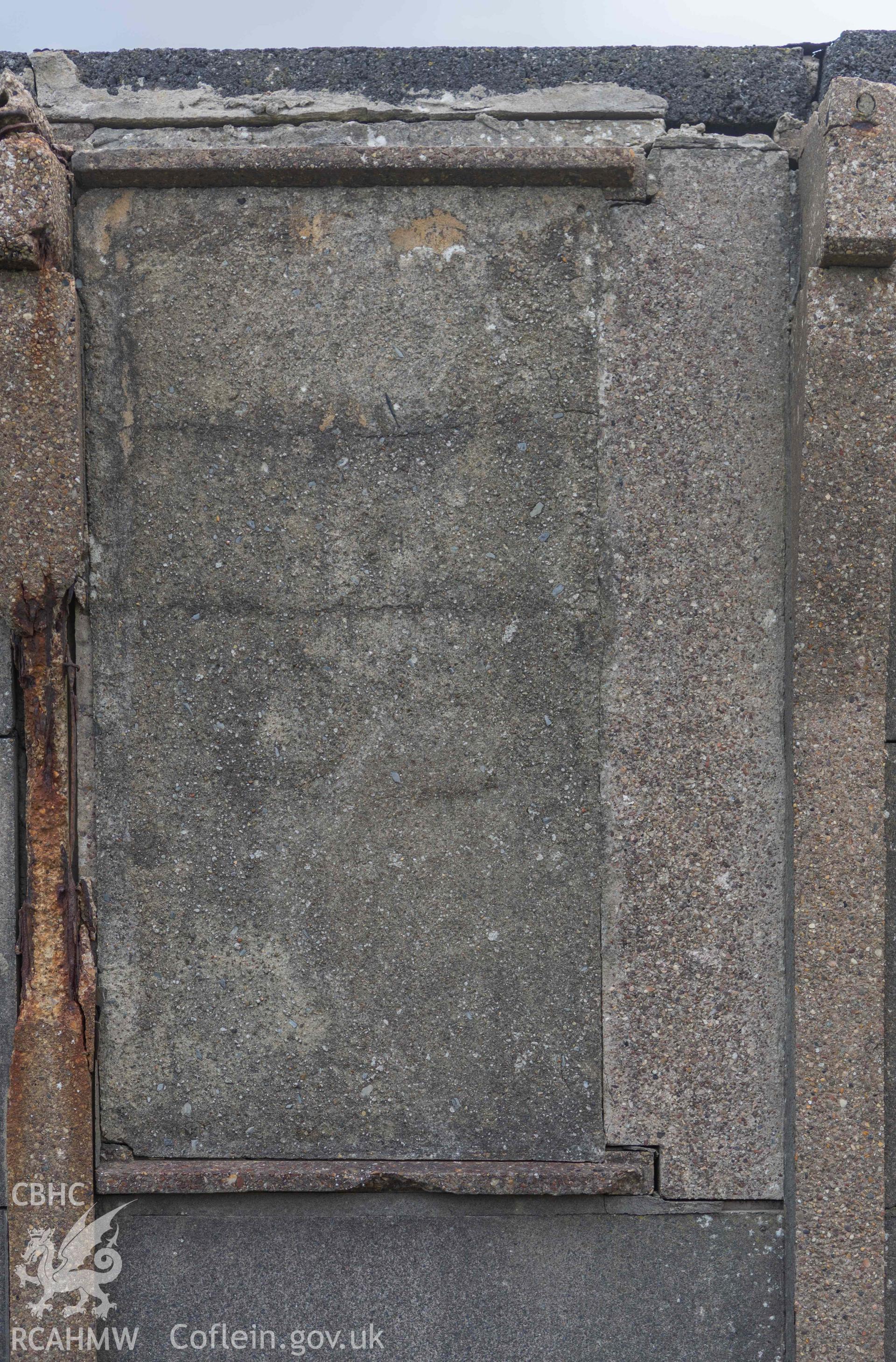 Ynyslas BCF Hut - Detailed view of a bricked-up window on the Western wall of the hut, taken from West