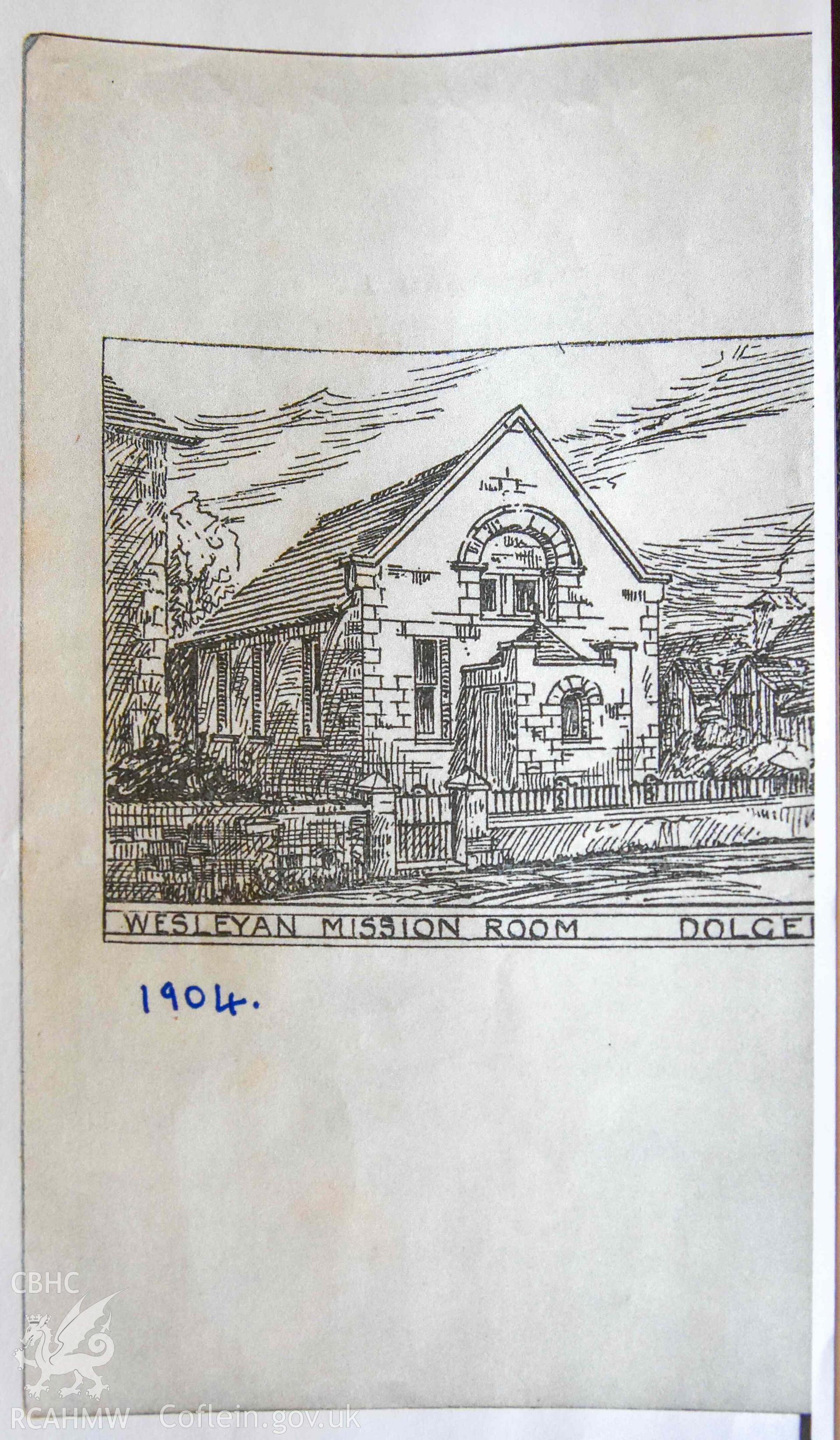 Ebeneser Methodist Chapel - Detailed view of a drawing of the Wesleyan Mission Room dated 1904