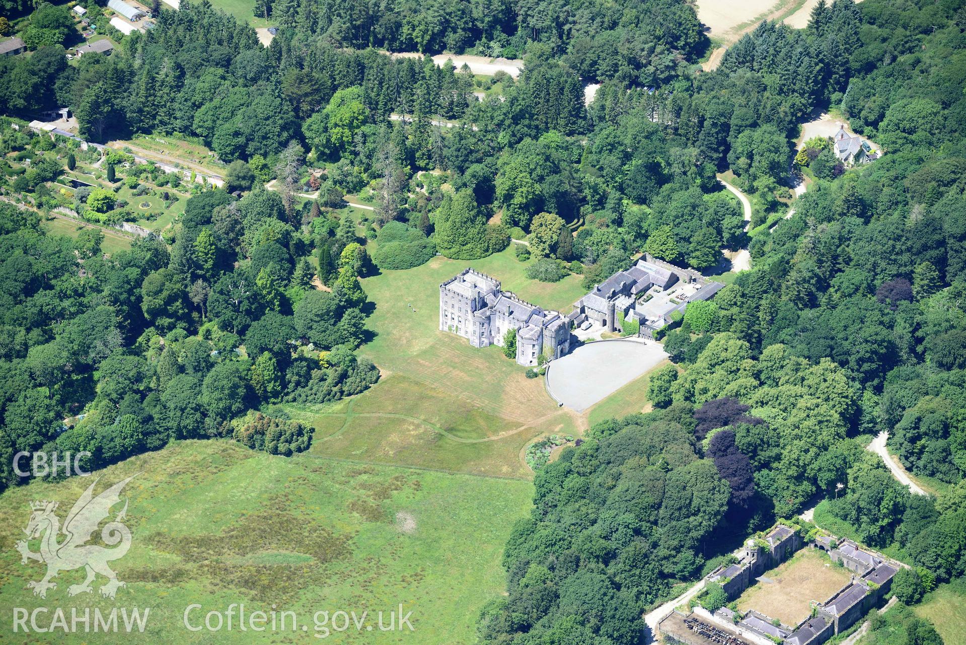 RCAHMW colour oblique aerial photograph of Picton Castle and garden taken on 9 July 2018 by Toby Driver