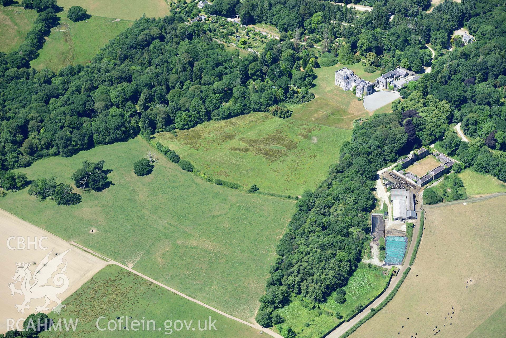 RCAHMW colour oblique aerial photograph of Picton Castle and garden taken on 9 July 2018 by Toby Driver