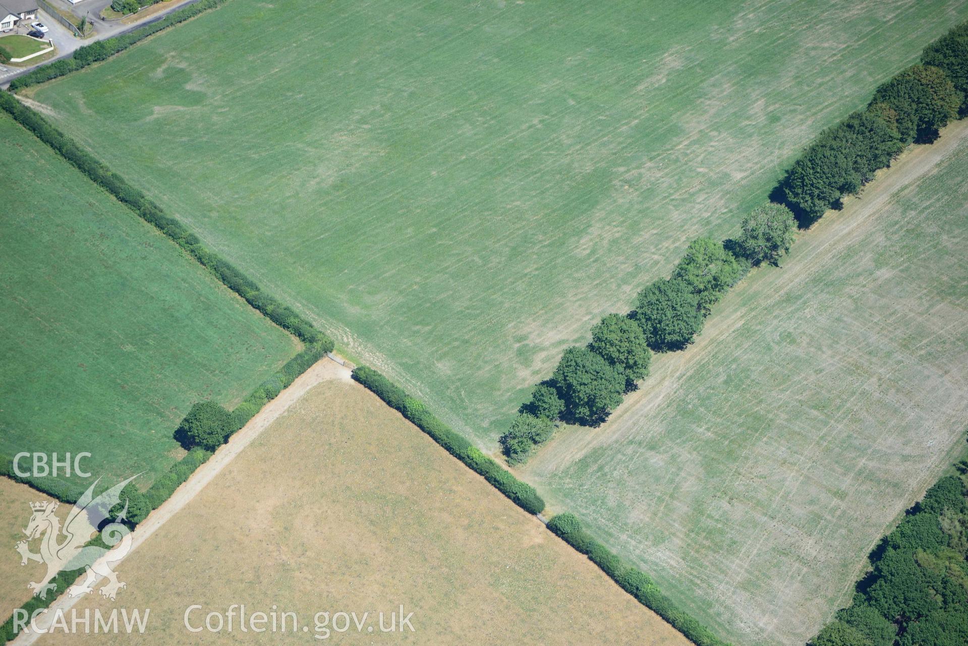 RCAHMW colour oblique aerial photograph of Llanllwni enclosure or watchtower taken on 9 July 2018 by Toby Driver