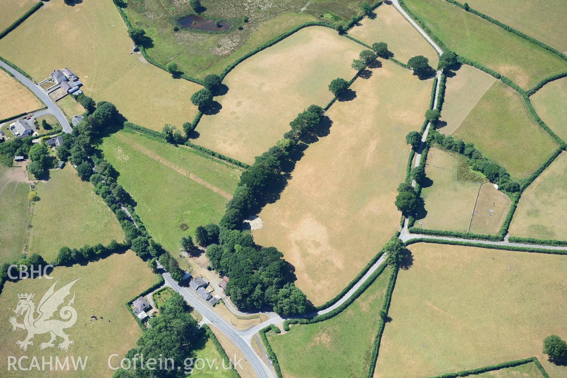 RCAHMW colour oblique aerial photograph of Aber Giar Roman Road and pits taken on 9 July 2018 by Toby Driver