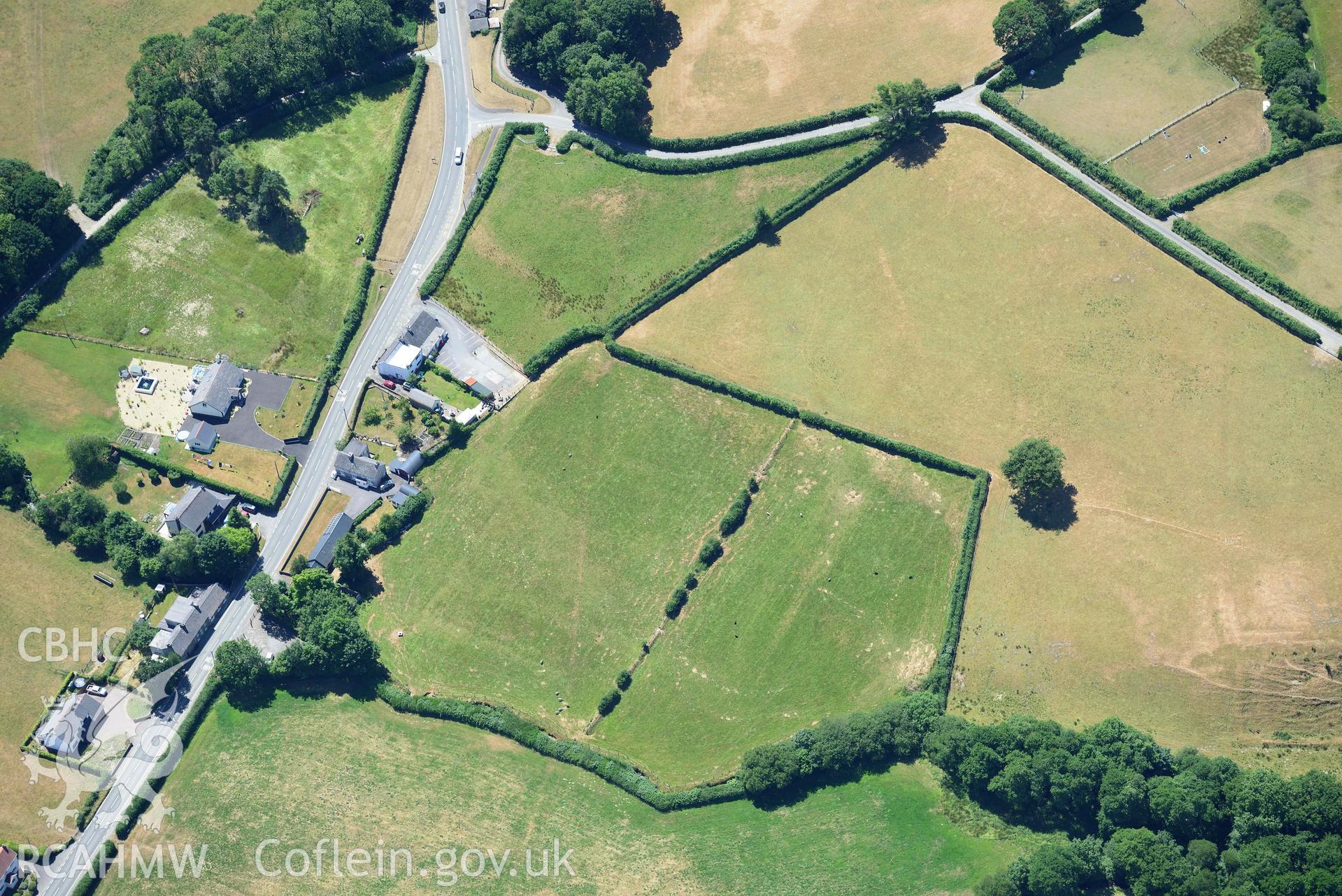 RCAHMW colour oblique aerial photograph of Aber Giar Roman Road and pits taken on 9 July 2018 by Toby Driver