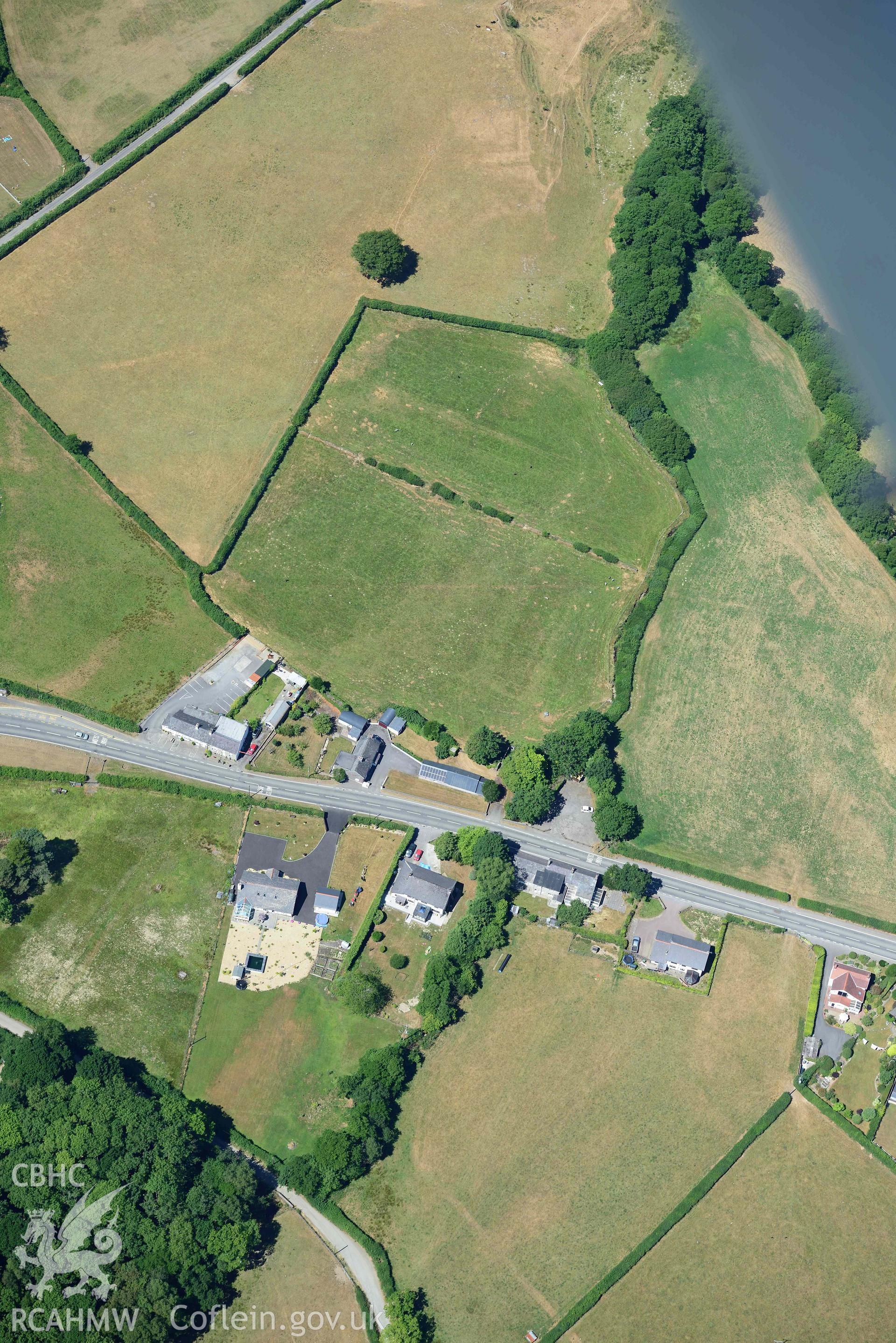 RCAHMW colour oblique aerial photograph of Aber Giar Roman Road and pits taken on 9 July 2018 by Toby Driver