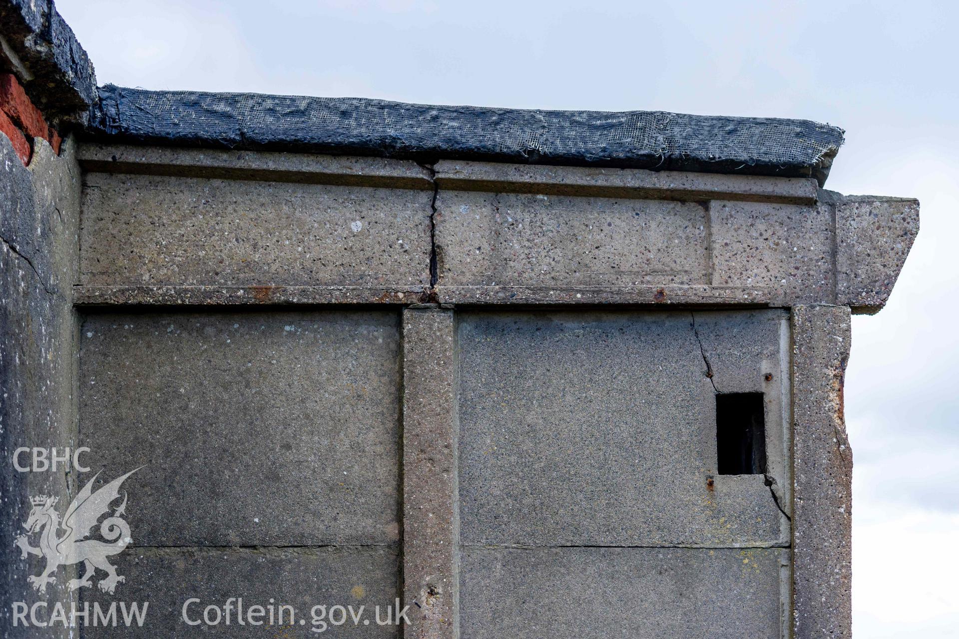 Ynyslas BCF Hut - Detailed view of a bricked-up window on the Western wall of the hut, taken from West
