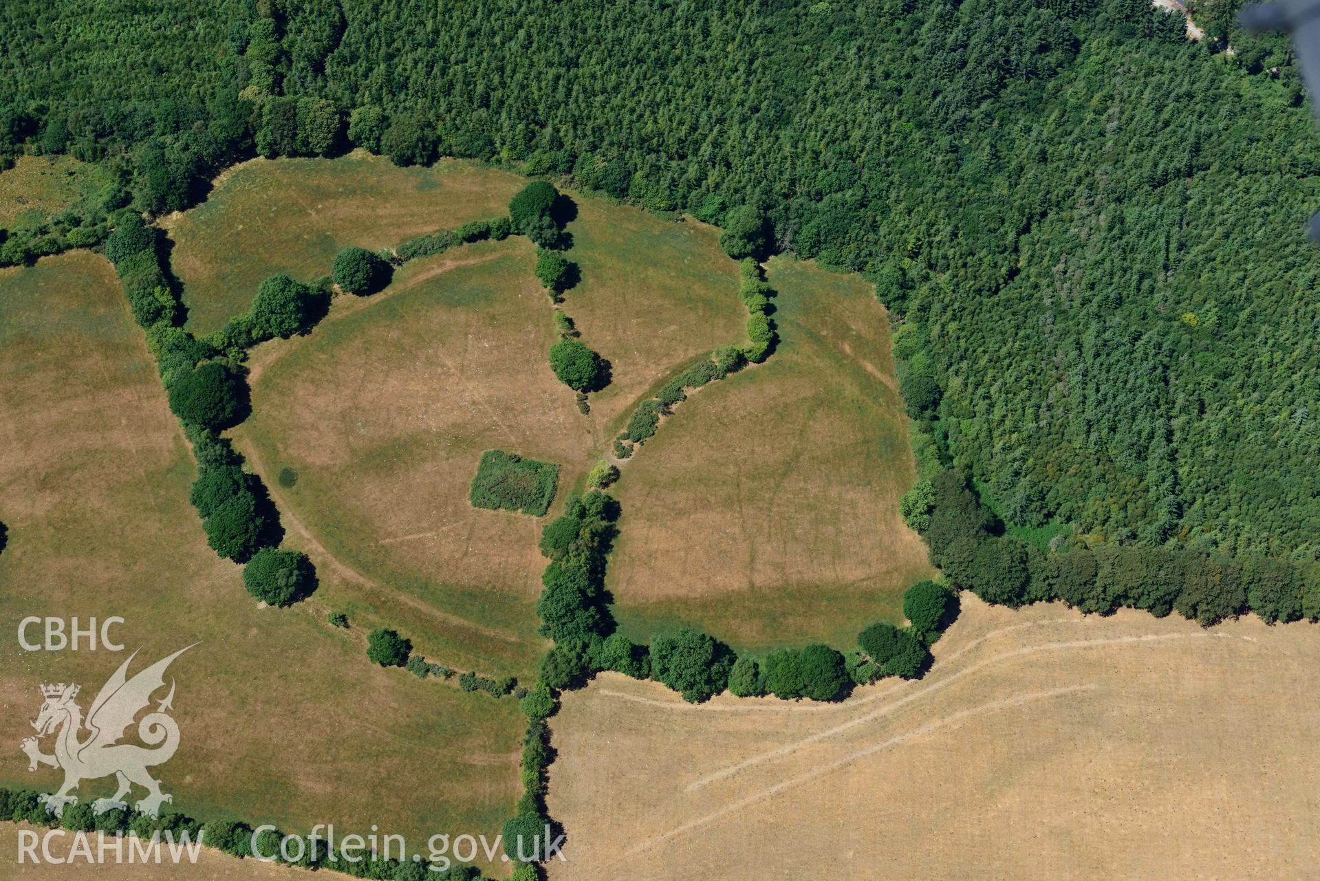 RCAHMW colour oblique aerial photograph of Castell Goetre hillfort taken on 9 July 2018 by Toby Driver