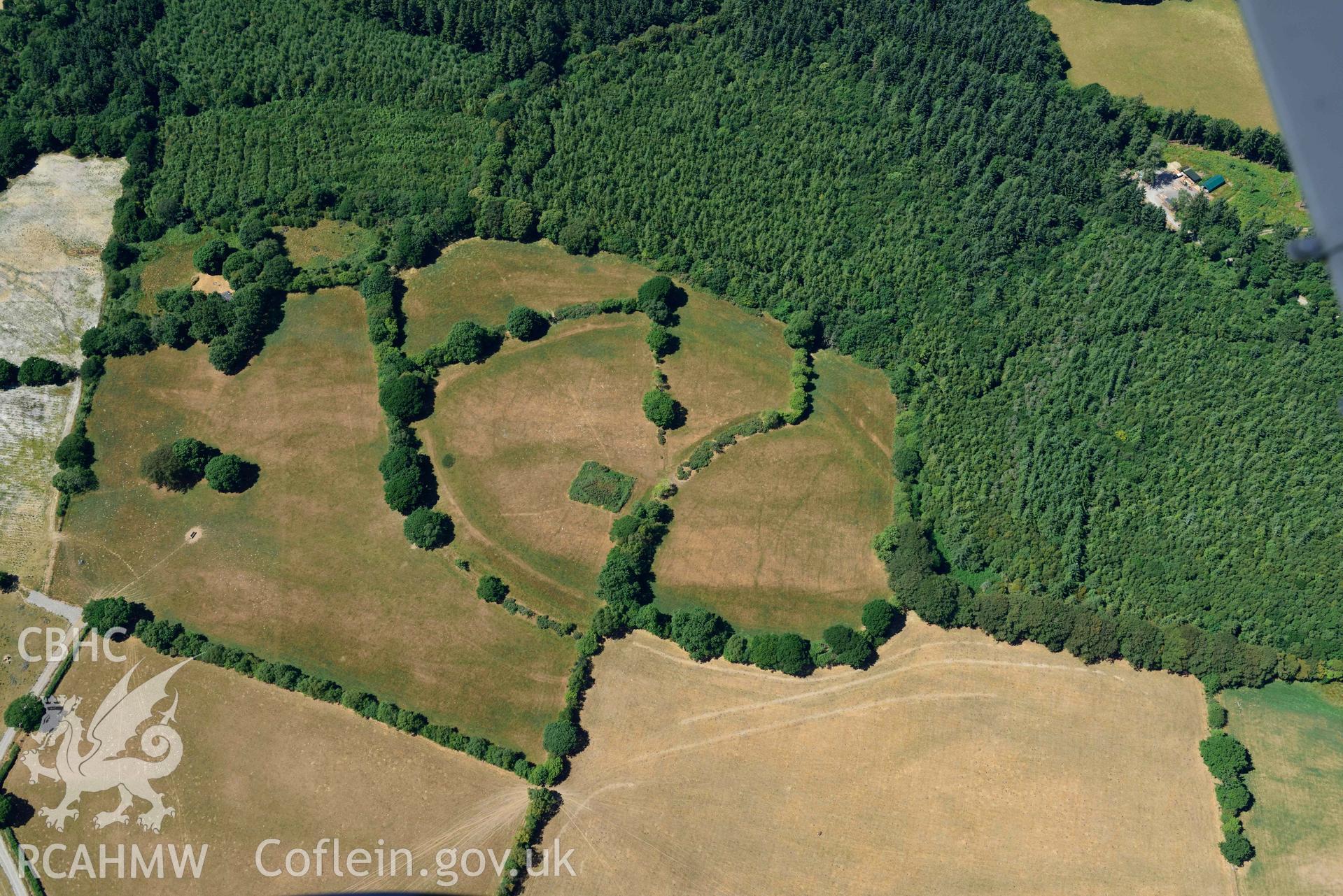 RCAHMW colour oblique aerial photograph of Castell Goetre hillfort taken on 9 July 2018 by Toby Driver