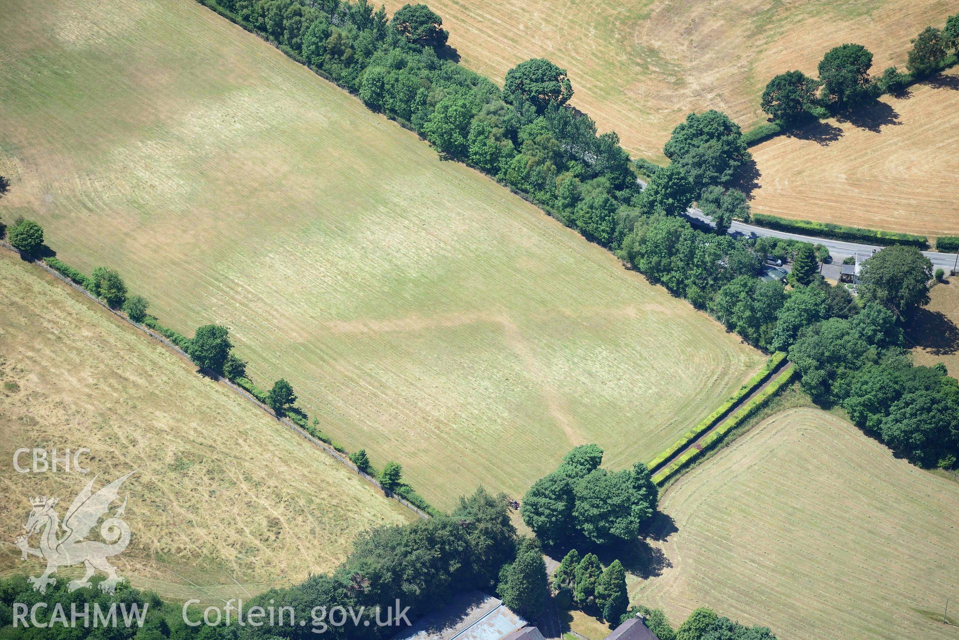 RCAHMW colour oblique aerial photograph of Bremia Llanio Roman fort taken on 9 July 2018 by Toby Driver