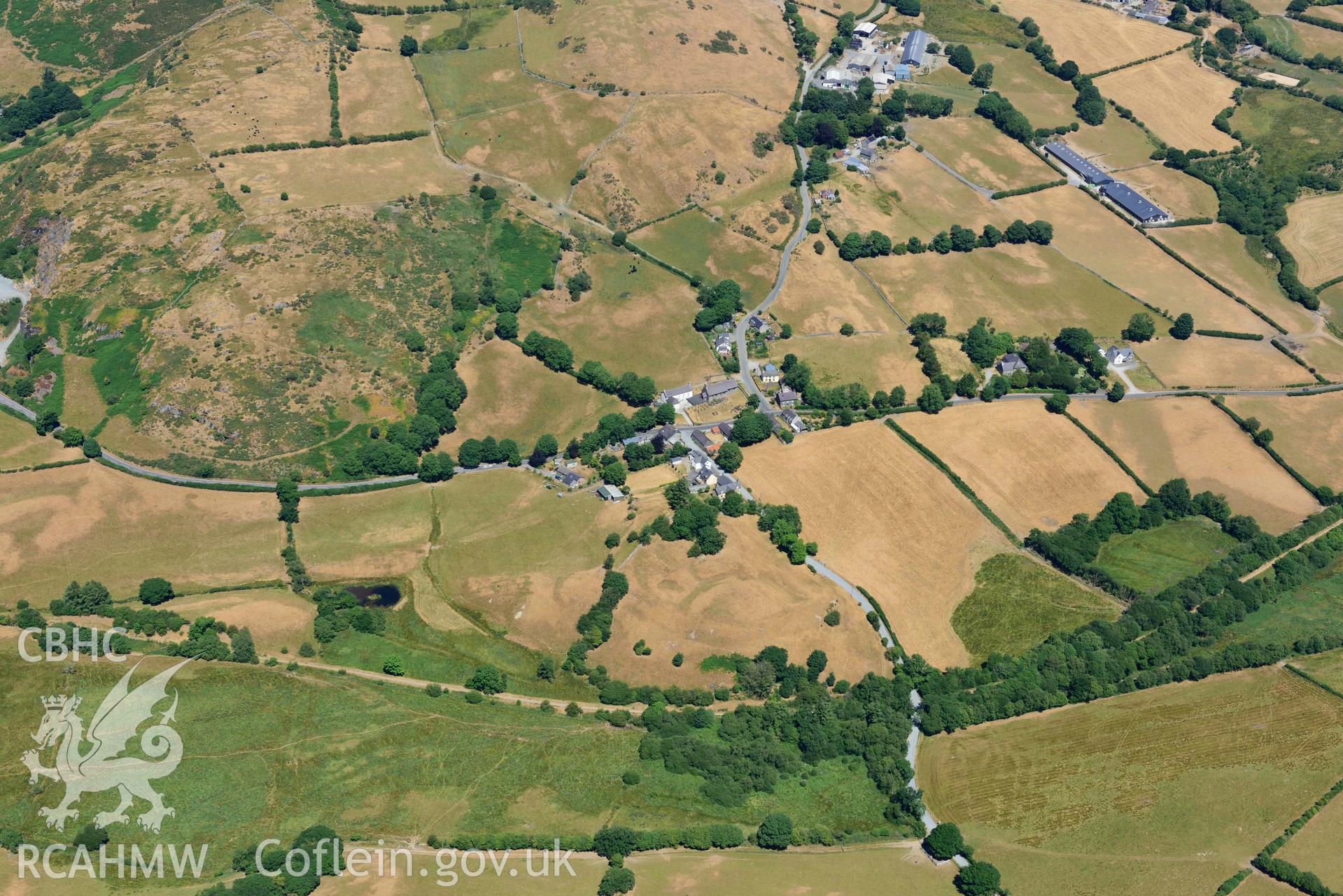 RCAHMW colour oblique aerial photograph of Ystrad Meurig Castle taken on 9 July 2018 by Toby Driver