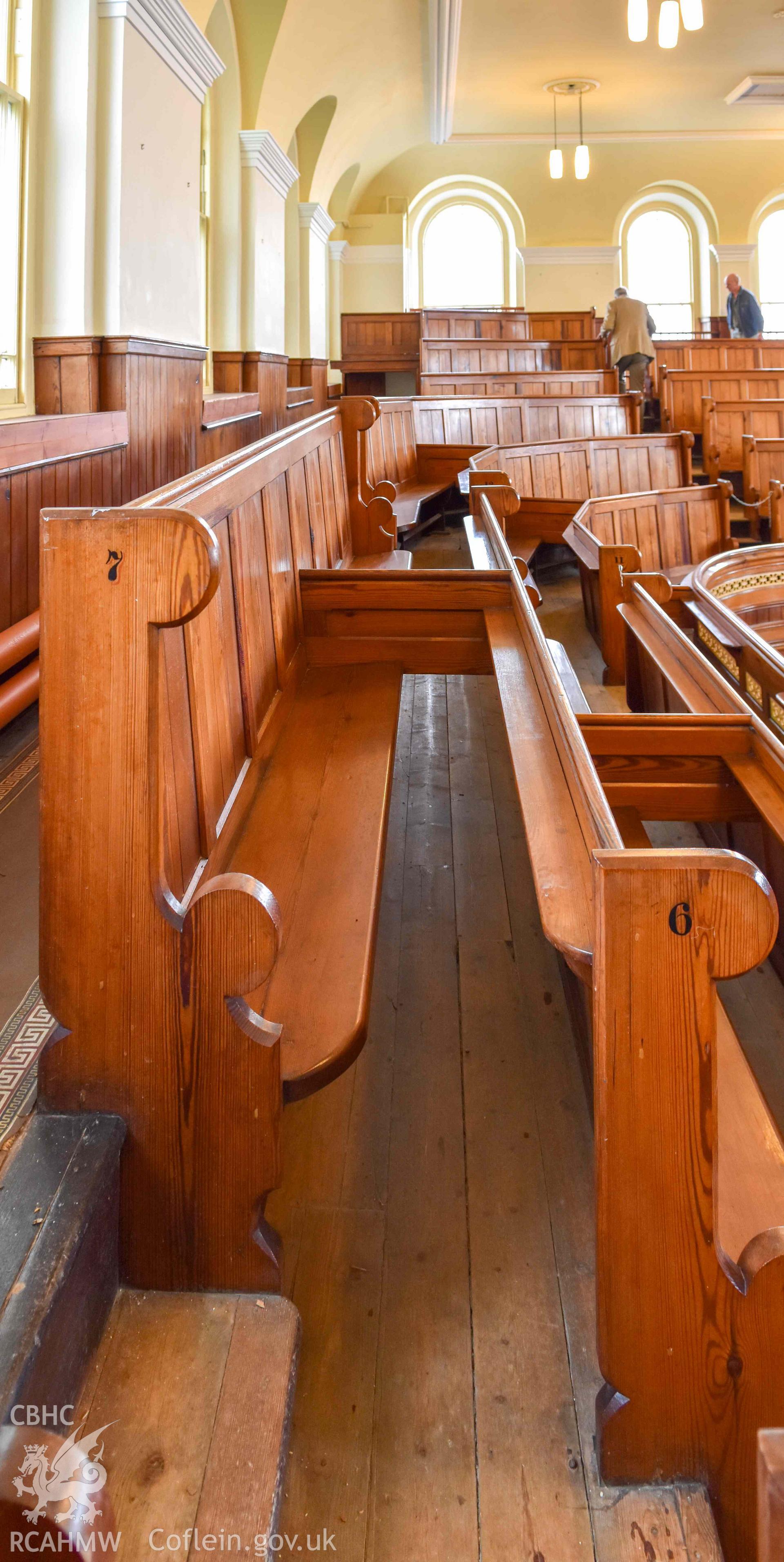 Ebeneser Methodist Chapel - View of pews on the mezzanine floor, taken from South